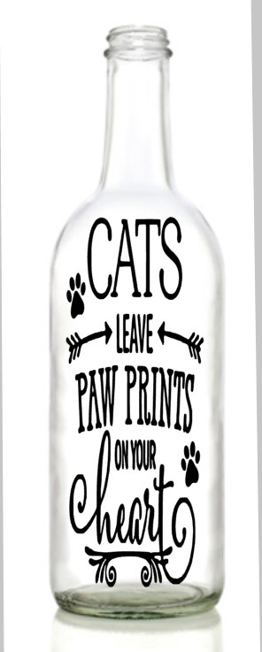 Vinyl Decal Sticker for Wine bottle cats leave paw prints on your heart