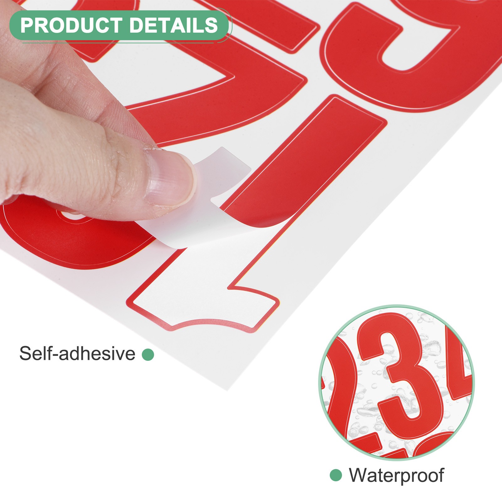 8-Sheets Numbers Stickers, 3" Vinyl 0-9 Number Stickers[80pcs, Red]