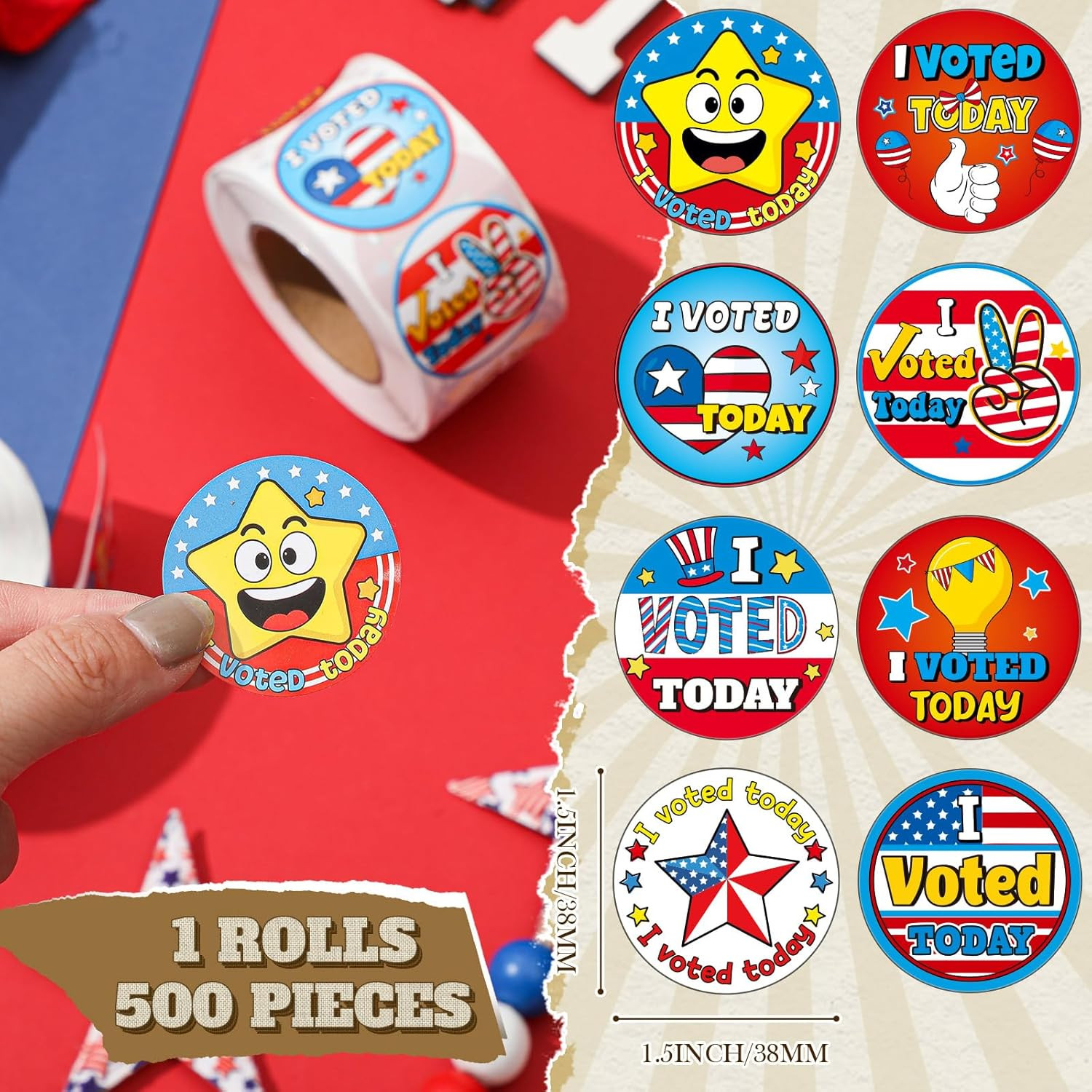 1 Roll I Voted Stickers 2026 for Kids 1.5 Inch round Self-Adhesive Labels