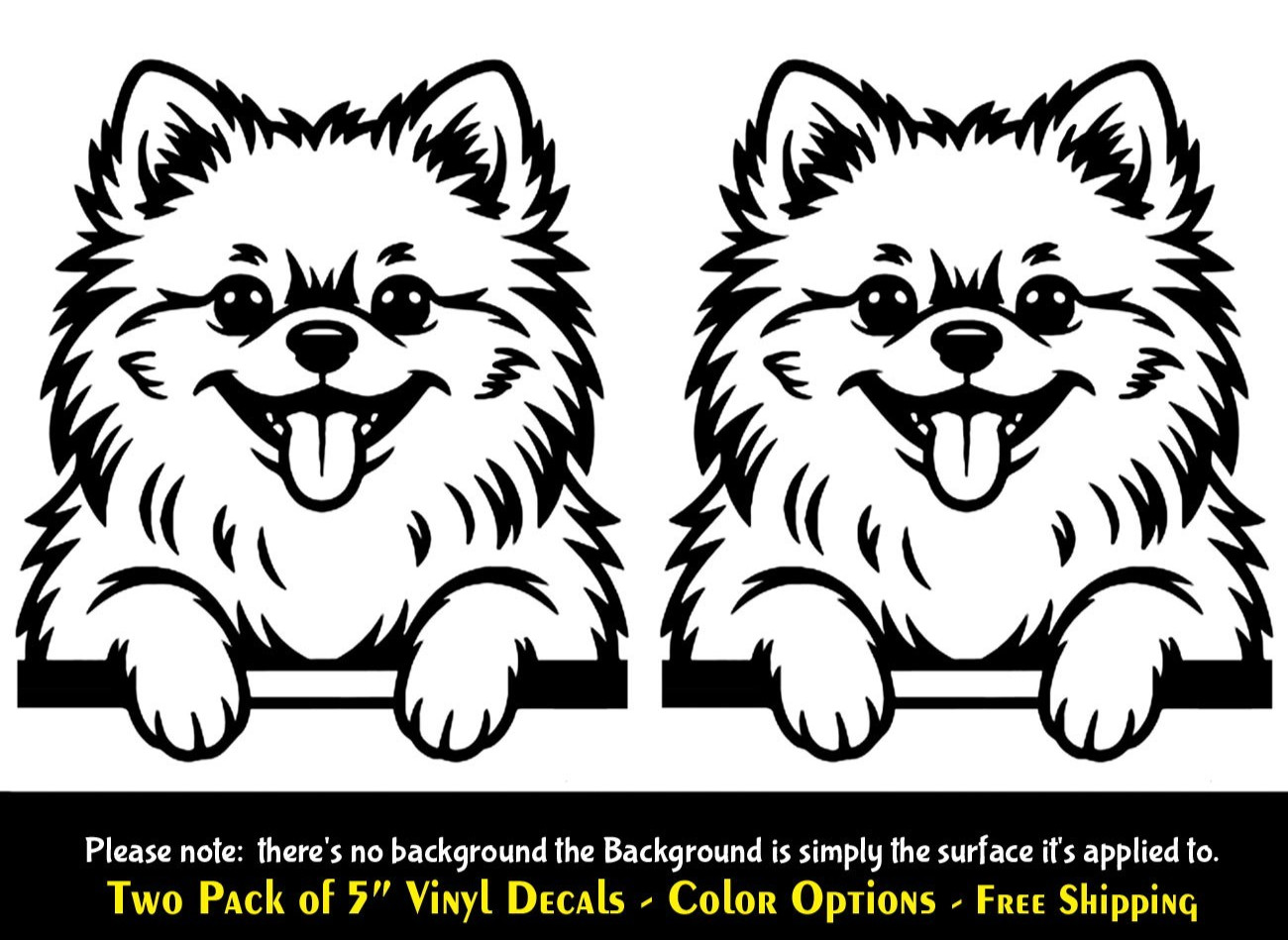 Pomeranian Two Pack Black 5" Vinyl Decals Laptop Tablet Any Flat Surface