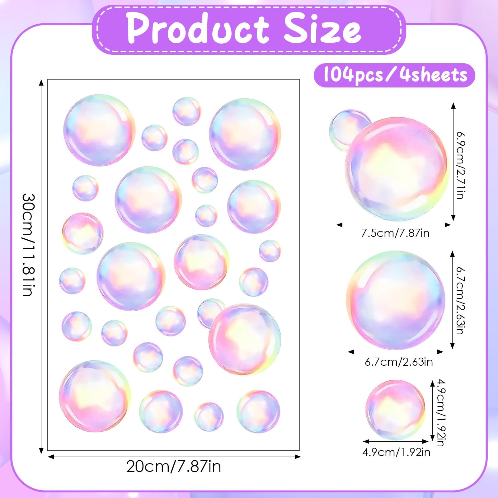 Bubble Window Clings 104 Pcs Colorful Bubbles Wall Decal 4 Sheets Under The S…