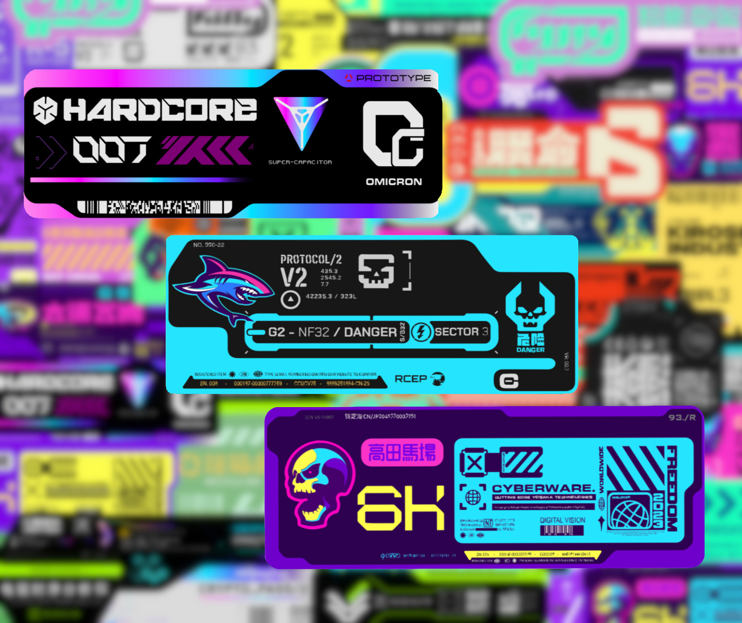 20/40 Neon Cyberpunk Decal Stickers – Glossy Vinyl – Water Resistant Futuristic