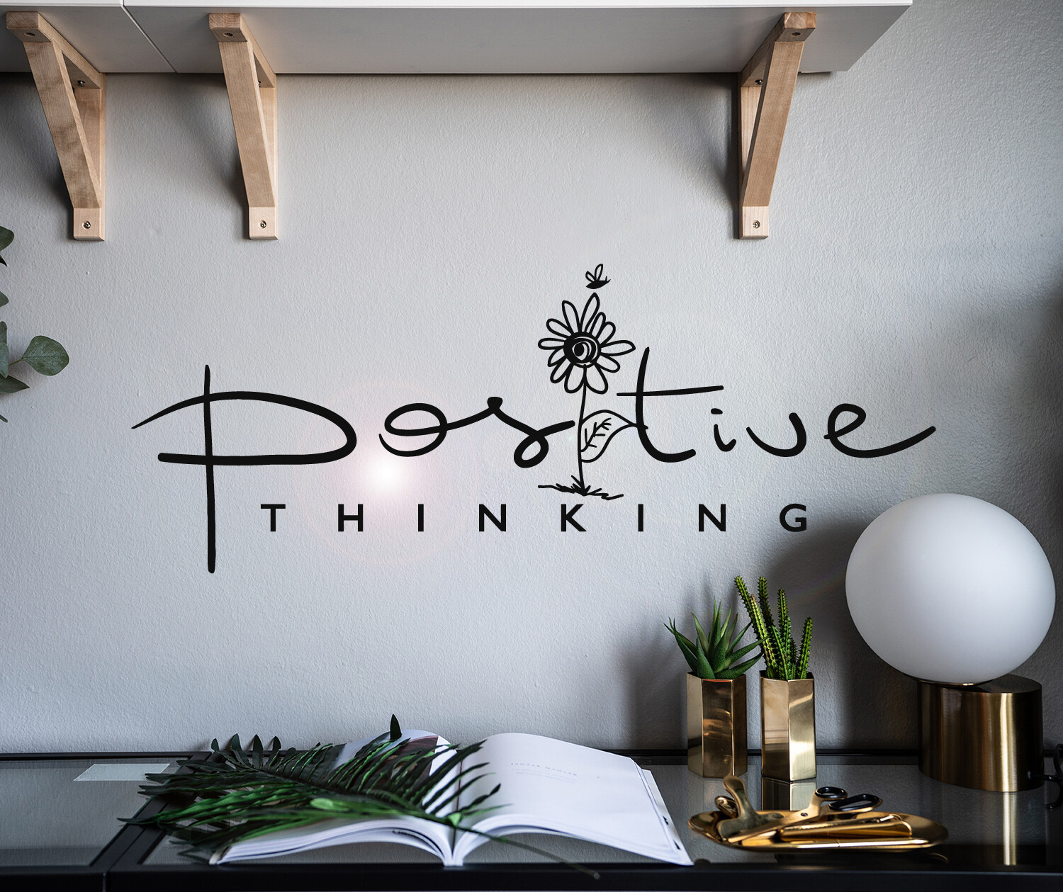 Vinyl Wall Decal Phrase Postive Thinking Daisy Stickers 28.5 in x 11 in gz017