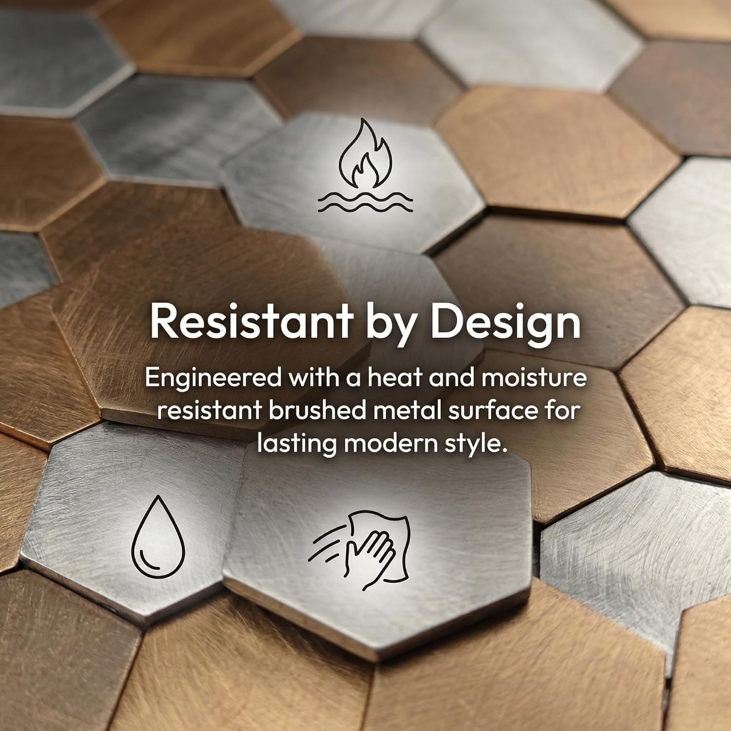 10Pcs Copper Hexagon Mosaic Wall Stickers, Waterproof & Self-Adhesive Decor