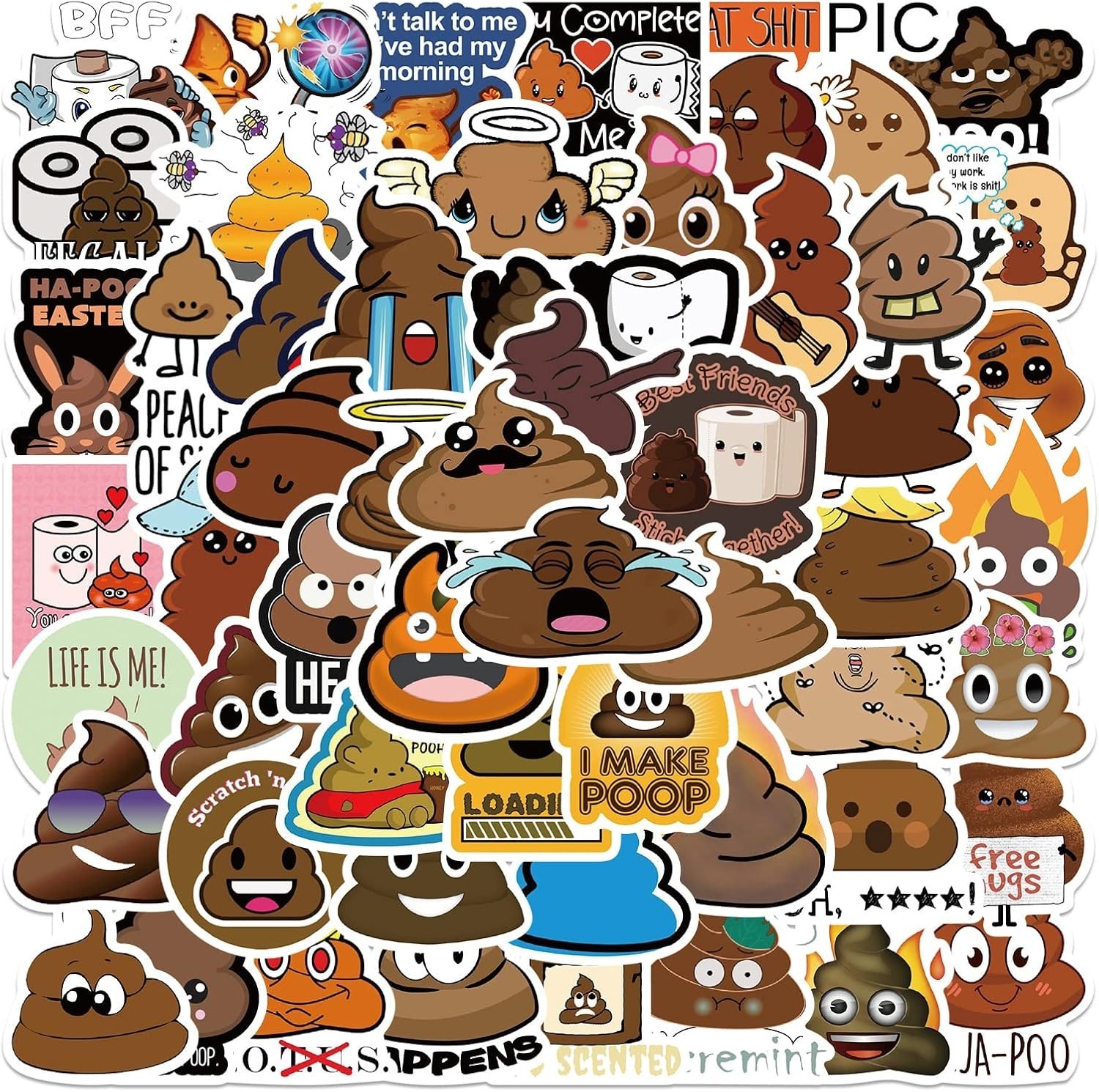 60Pcs Funny Poop Stickers, Cartoon Vinyl Waterproof Prank Decals for Laptop, …