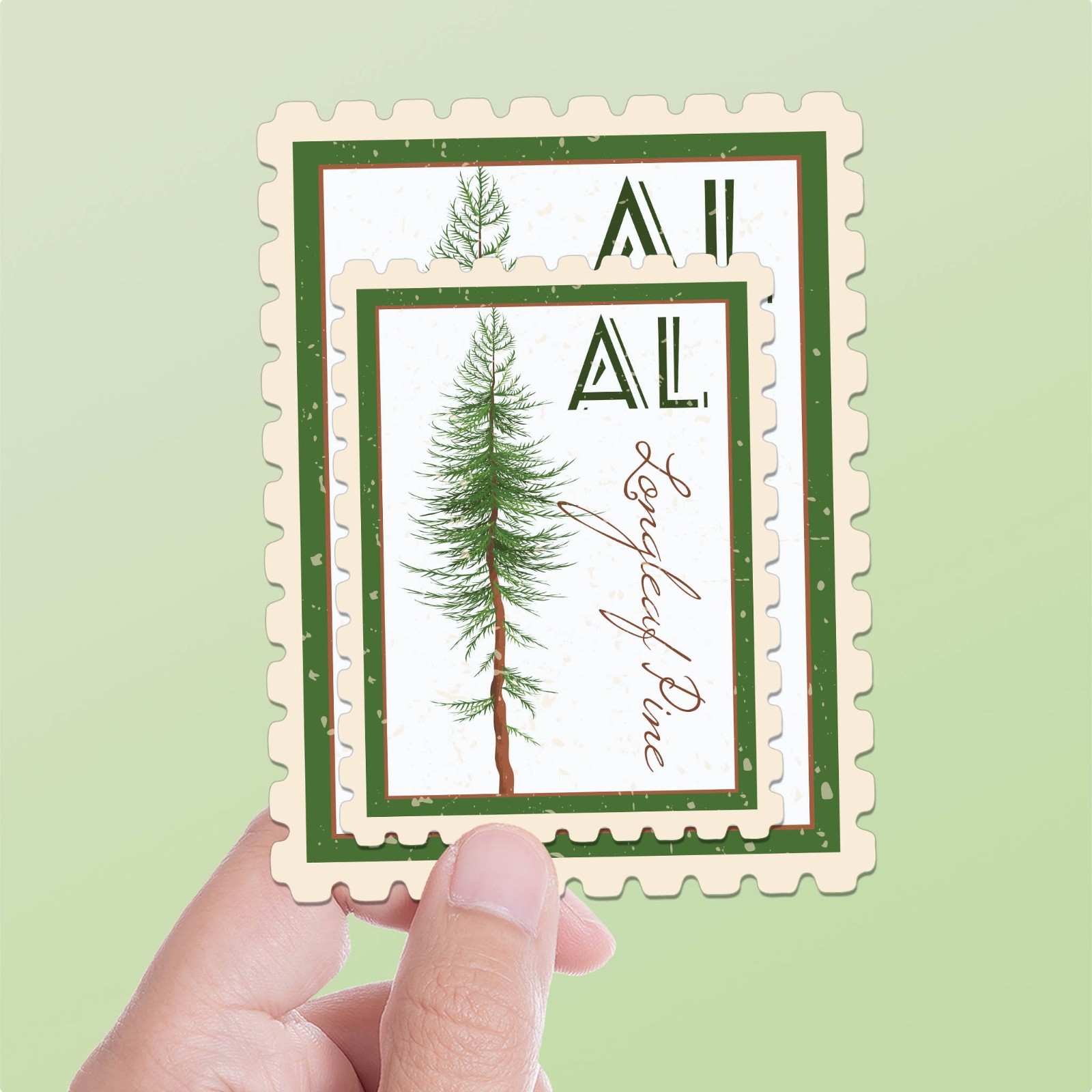 Alabama State Tree Longleaf Pine Sticker – AL Vintage Stamp Decal for Laptop