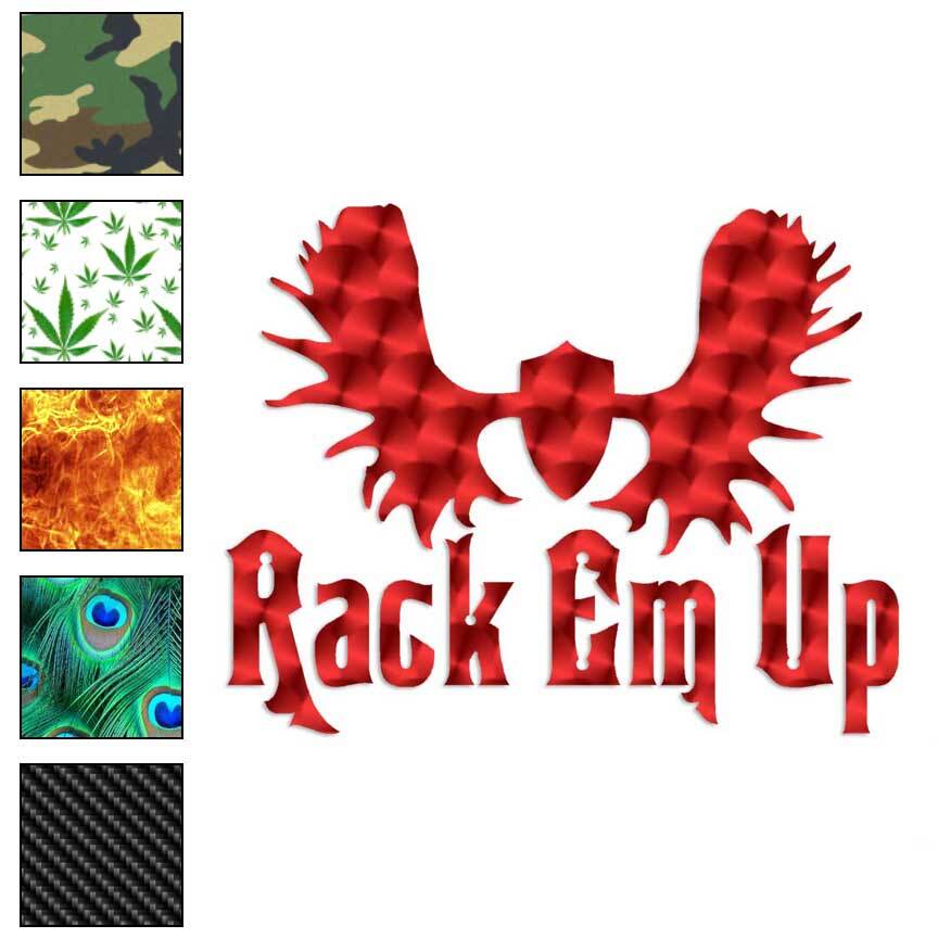 Rack Em Up Hunting Moose, Vinyl Decal Sticker, 40 Patterns & 3 Sizes, #555