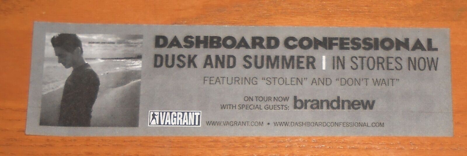 Dashboard Confessional Bumper Sticker 2-Sided Original Promo 7×2