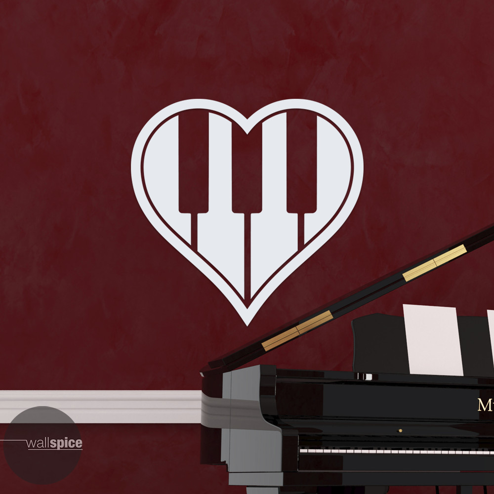 Heart Love Piano Keys Vinyl Wall Decal Sticker Music Musical Instruments