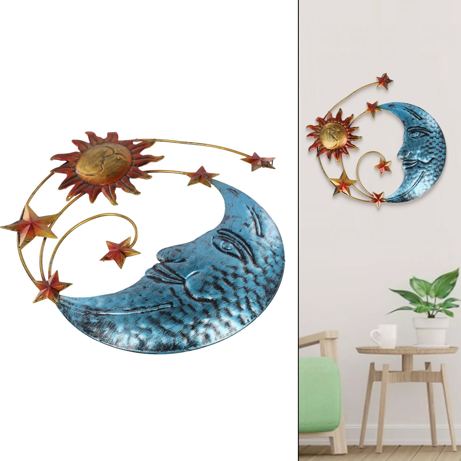 Charming Outdoor/Indoor Metal Moon and Sun Wall Decor Enchanting Design