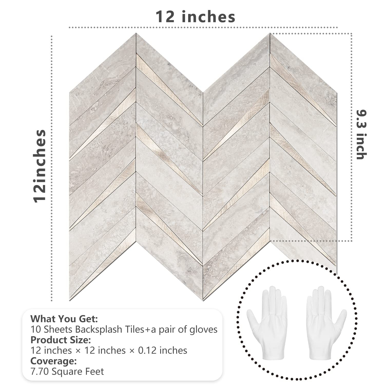 Azulejos Adhesivos De Espiga Beige Y Oro Para Cocina Pack De 10 De Lujo