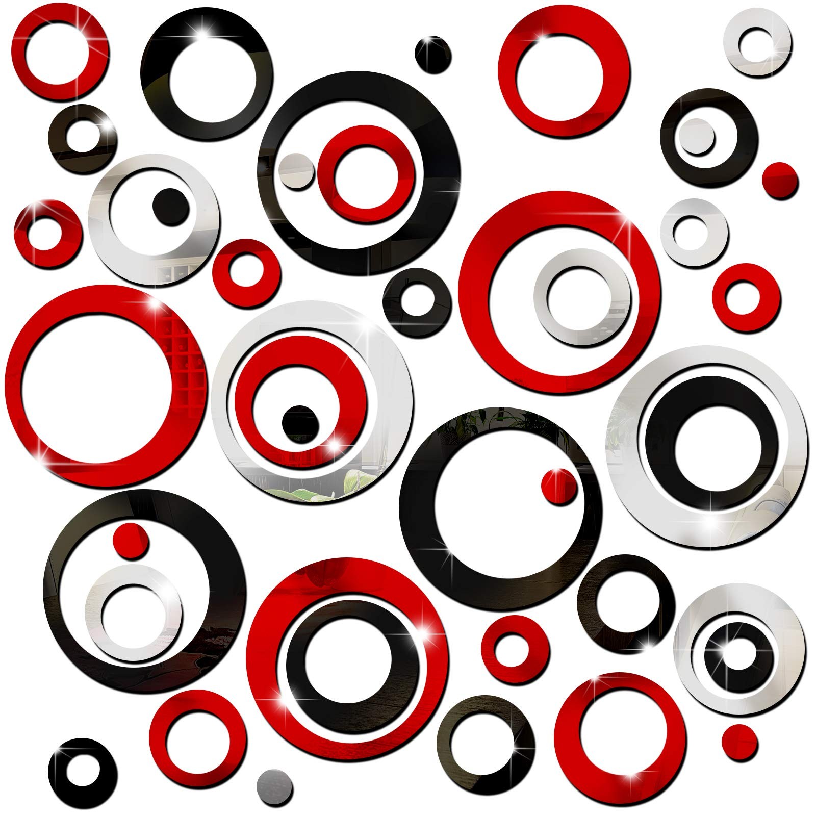 Outus 72 Pieces Wall Stickers Decor Acrylic Circle Mirror Clear,silver
