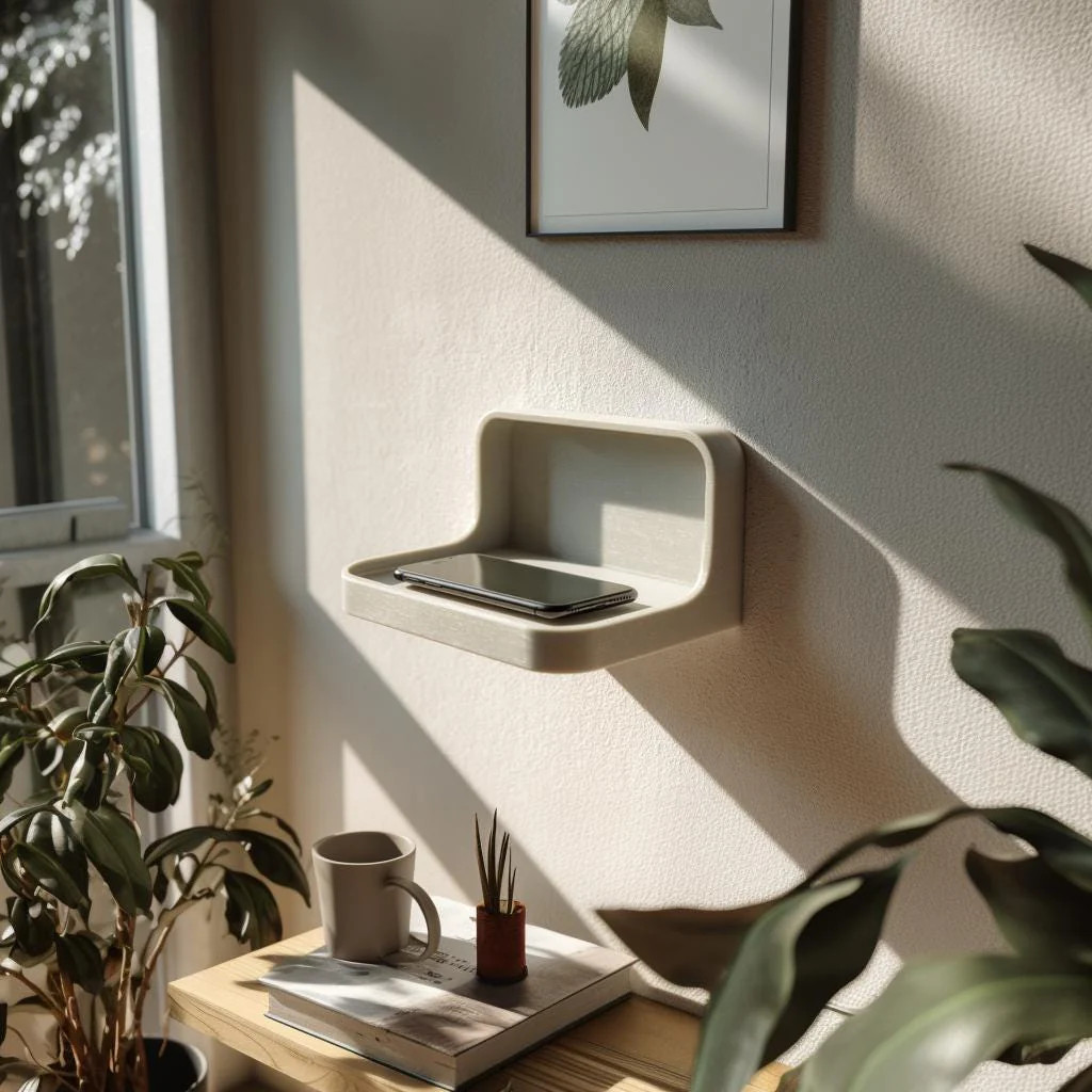 3D Printed Wall Phone Shelf | Minimal Floating Ledge for Smartphone Storage |