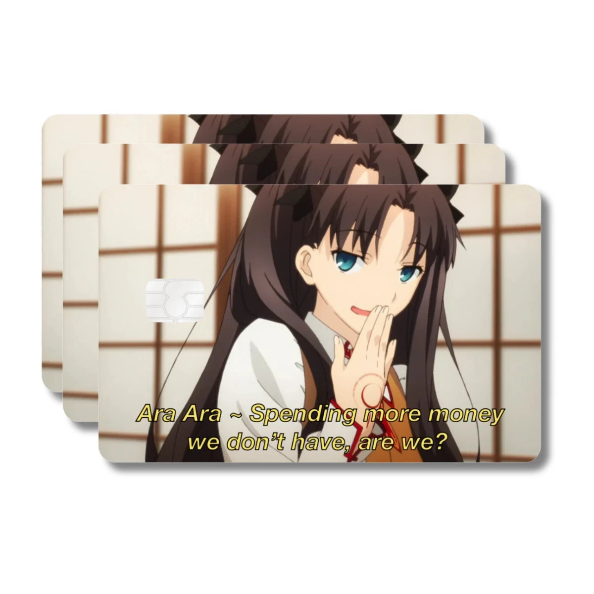 3-Pack Funny Anime Meme Credit Card Skin – Ara Ara Waifu Decal for Small Chip Ca
