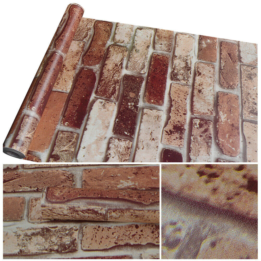 1x Roll 3D Wall Paper Brick Stone Rustic Effect Home Decor Self-adhesive Sticker