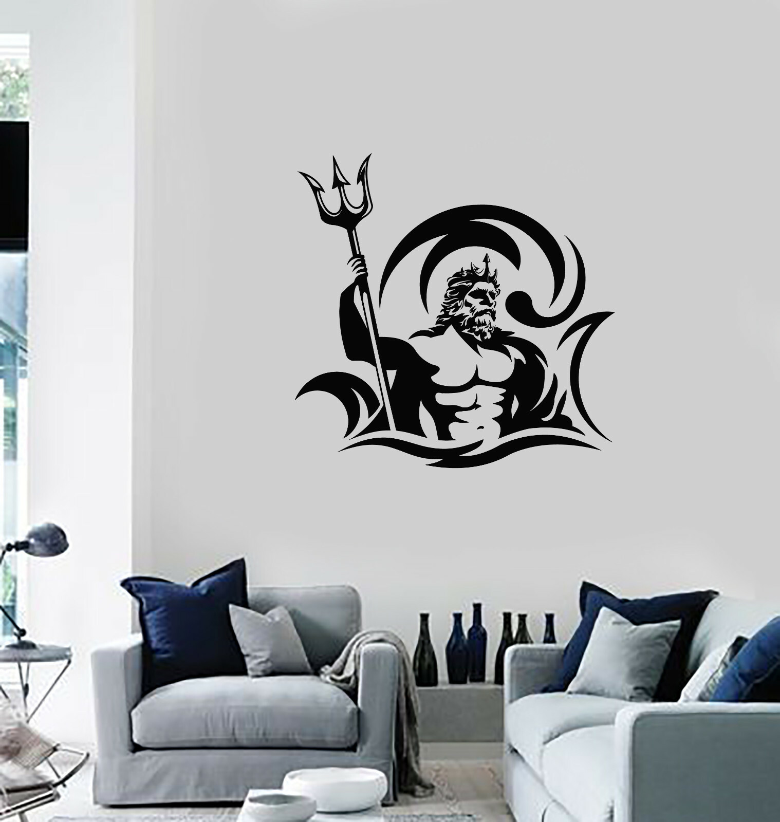 Vinyl Wall Decal Poseidon Ancient Greek God Sea Wave Stickers Mural (ig5677)