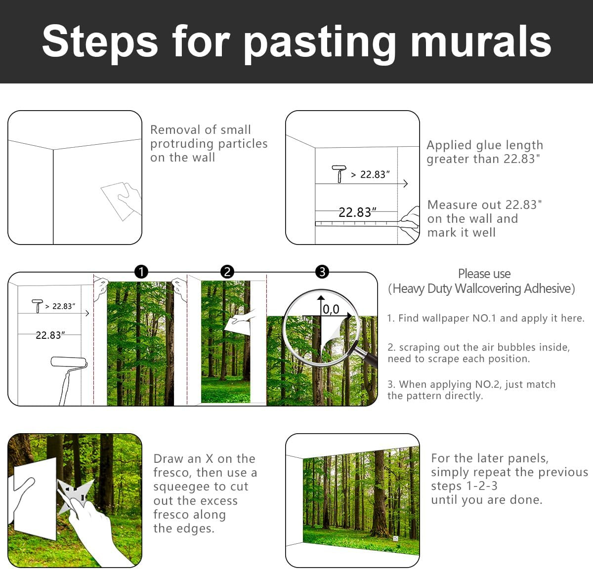 Green Forest Tree Fabric Wallpaper Mural for Living Room & Bedroom 137"x96