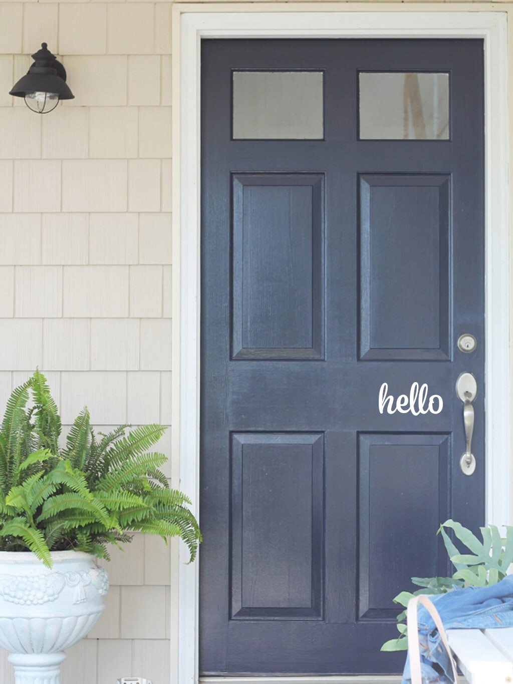 Cute Hello White Color Script Font Door Vinyl Decal for Front Door! 3.5" x 7.5"