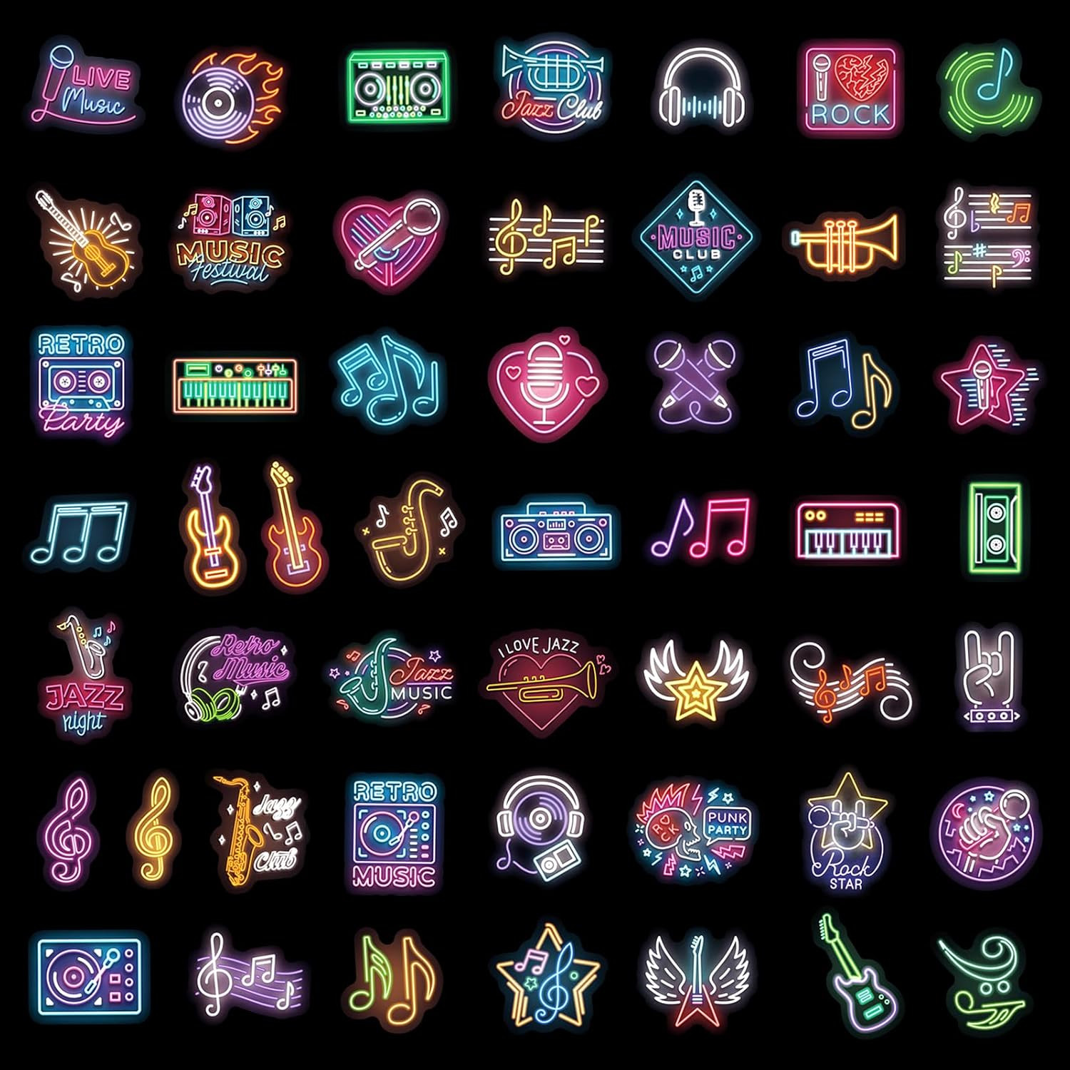 100Pcs Neon Music Waterproof Vinyl Stickers – Music Band Decor & Party Favors fo