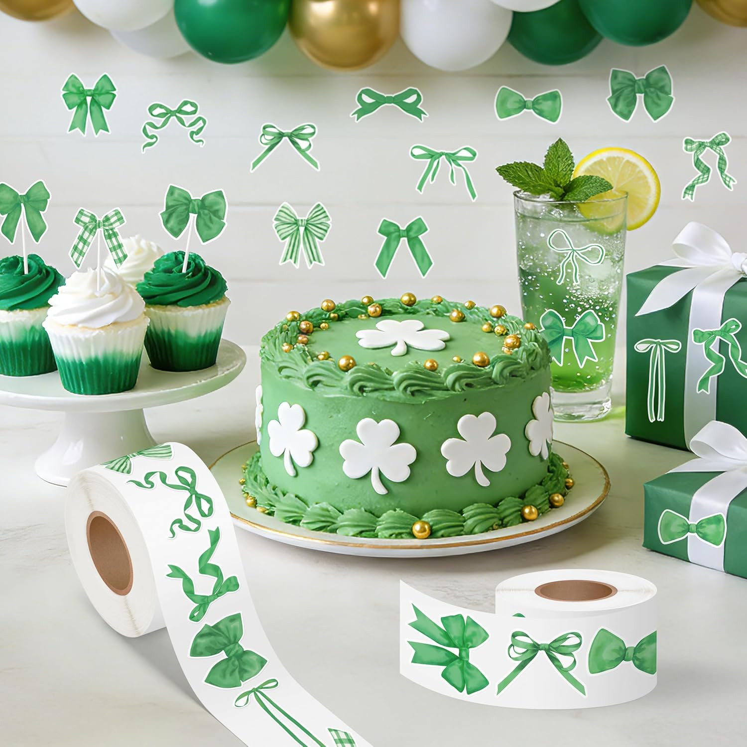 Spring Green Bow Roll Stickers – 1000 Pcs Waterproof Vinyl Decals