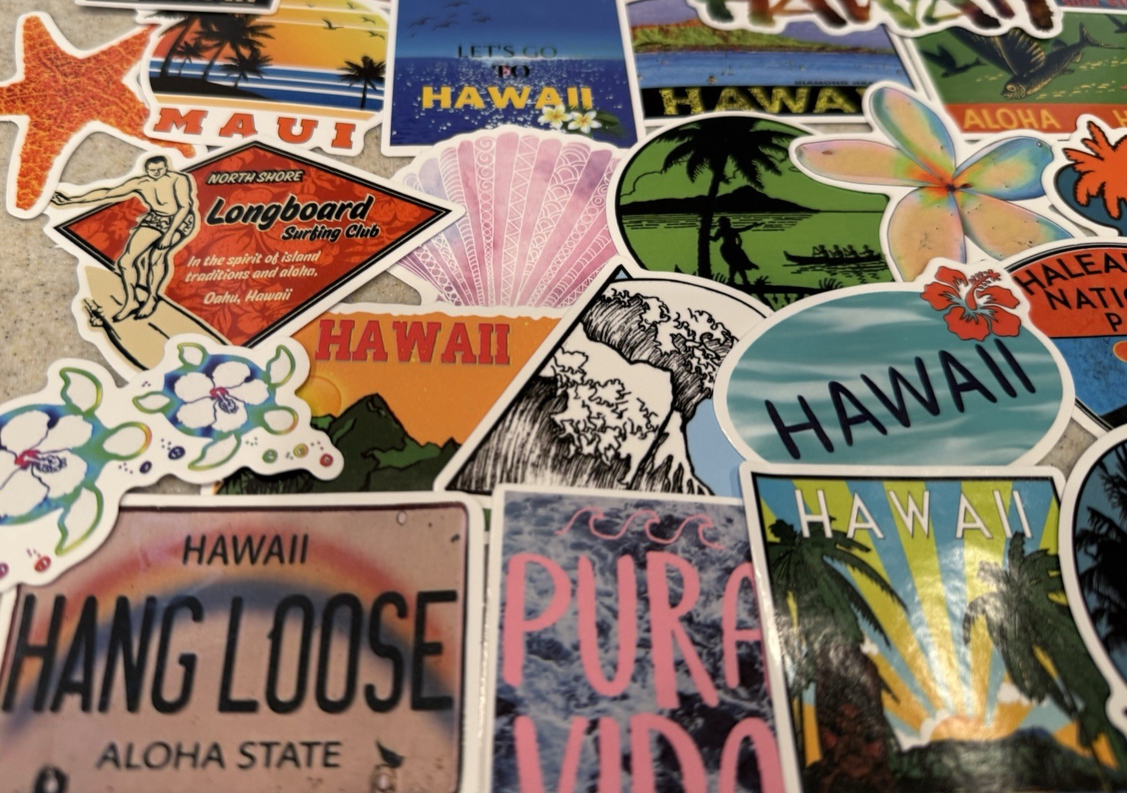 Hawaii, Surfing, Summer, Travel Stickers/Decals, NEW, Pick Your Pack of 50or100