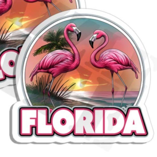 Florida sticker vinyl sunset decal flamingo beach tropical Made in US 2 PACK