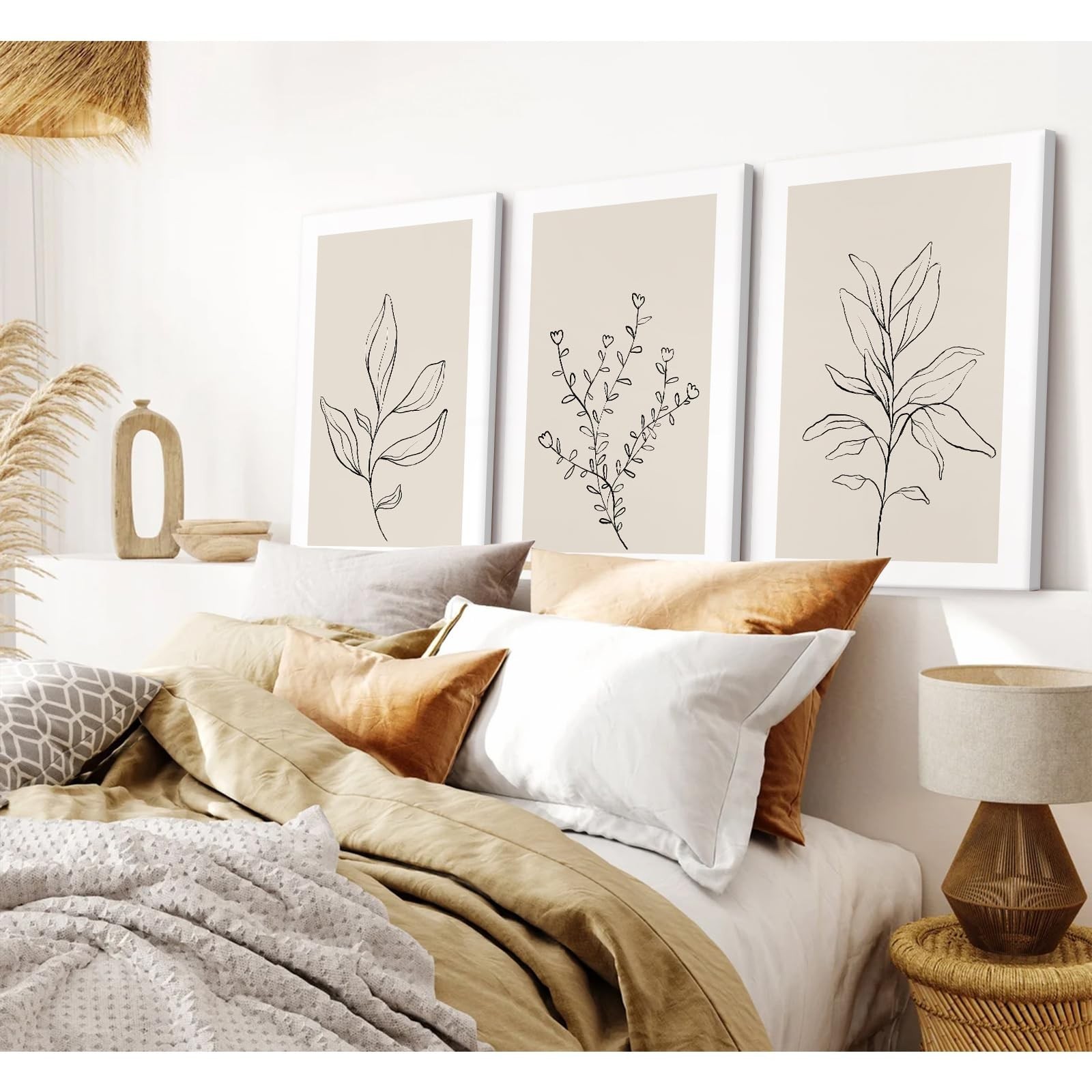 Botanical Wall Art Decor Neutral Wall Decor Boho Beige Canvas Wall Art Botani…
