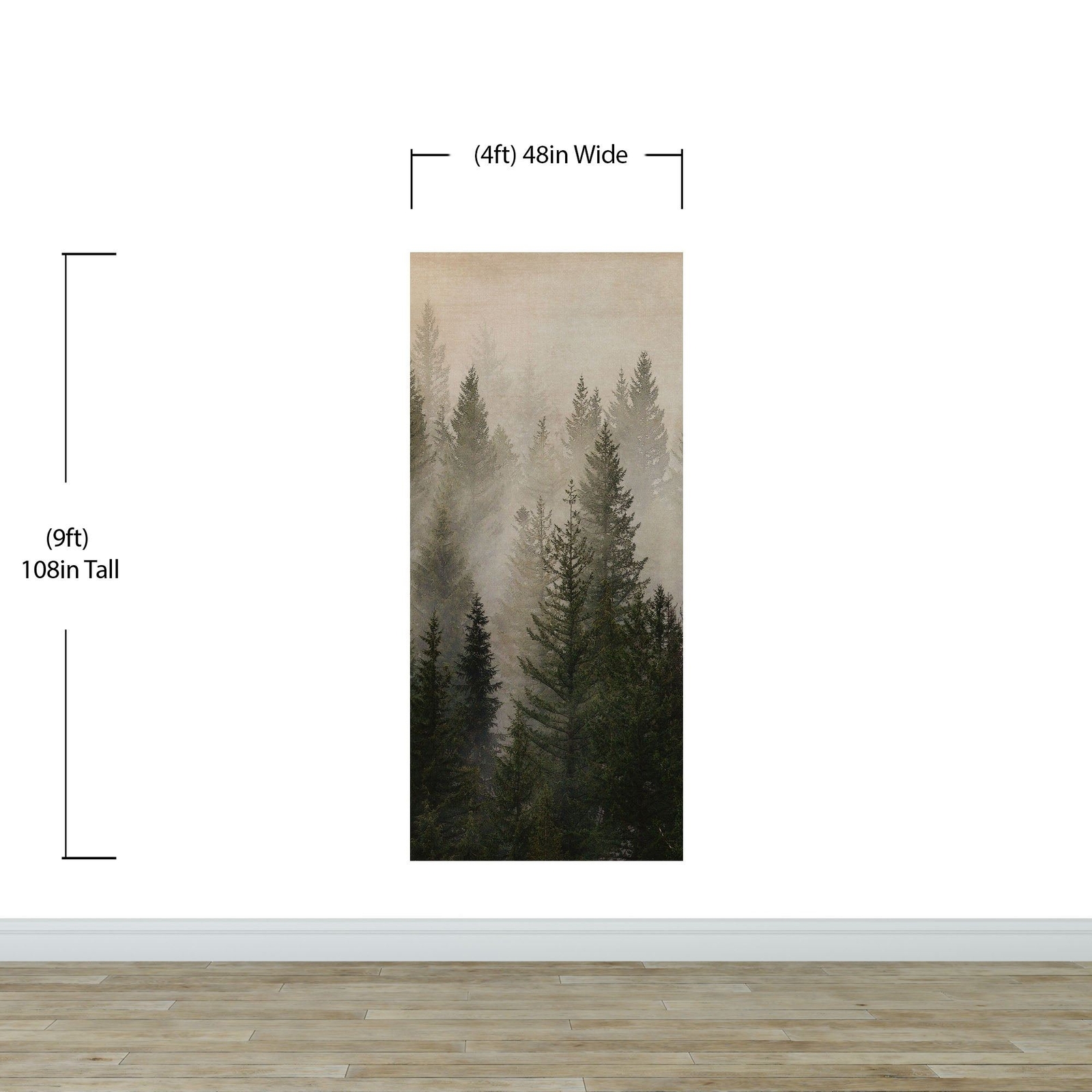 Misty Pine Tree Forest Landscape Wallpaper. Peel and Stick Wall Mural. Self Adhe