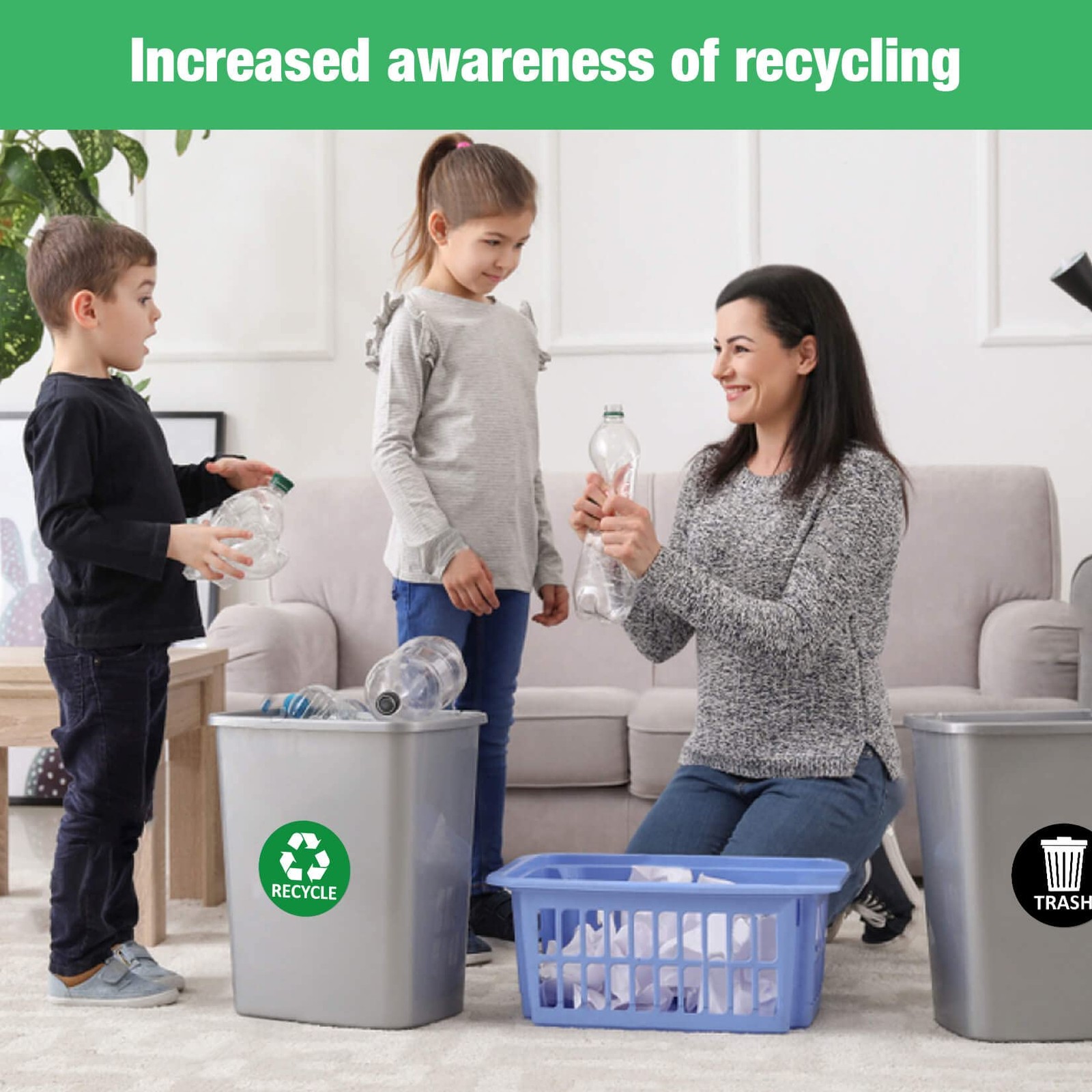 Vinyl Trash Stickers Set, 3 Pcs Recycling Signs, Home Hotel Necessity, Black