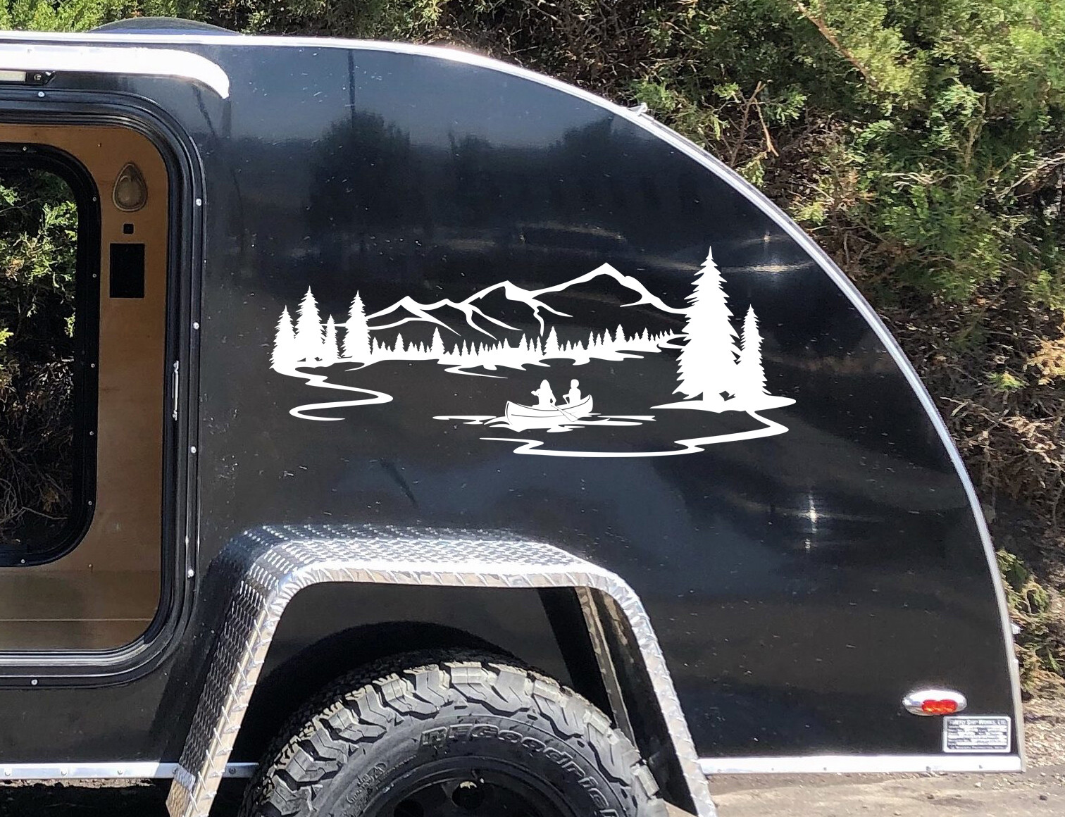 Lake Mountain Canoe Scene V2 Vinyl Decal – RV Graphics Camping – Die Cut Sticker