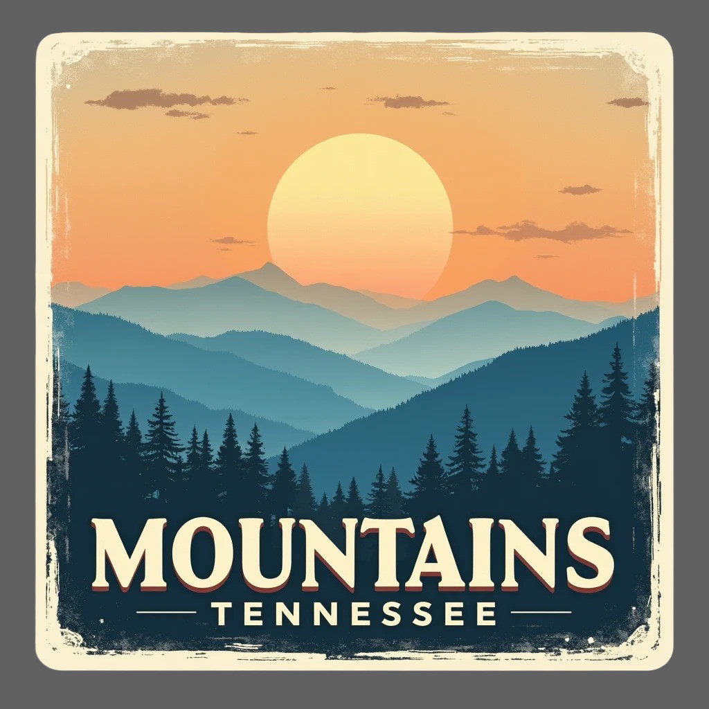 Mountains Tennessee Sticker Vinyl Decal Sunset Forest Vintage Travel