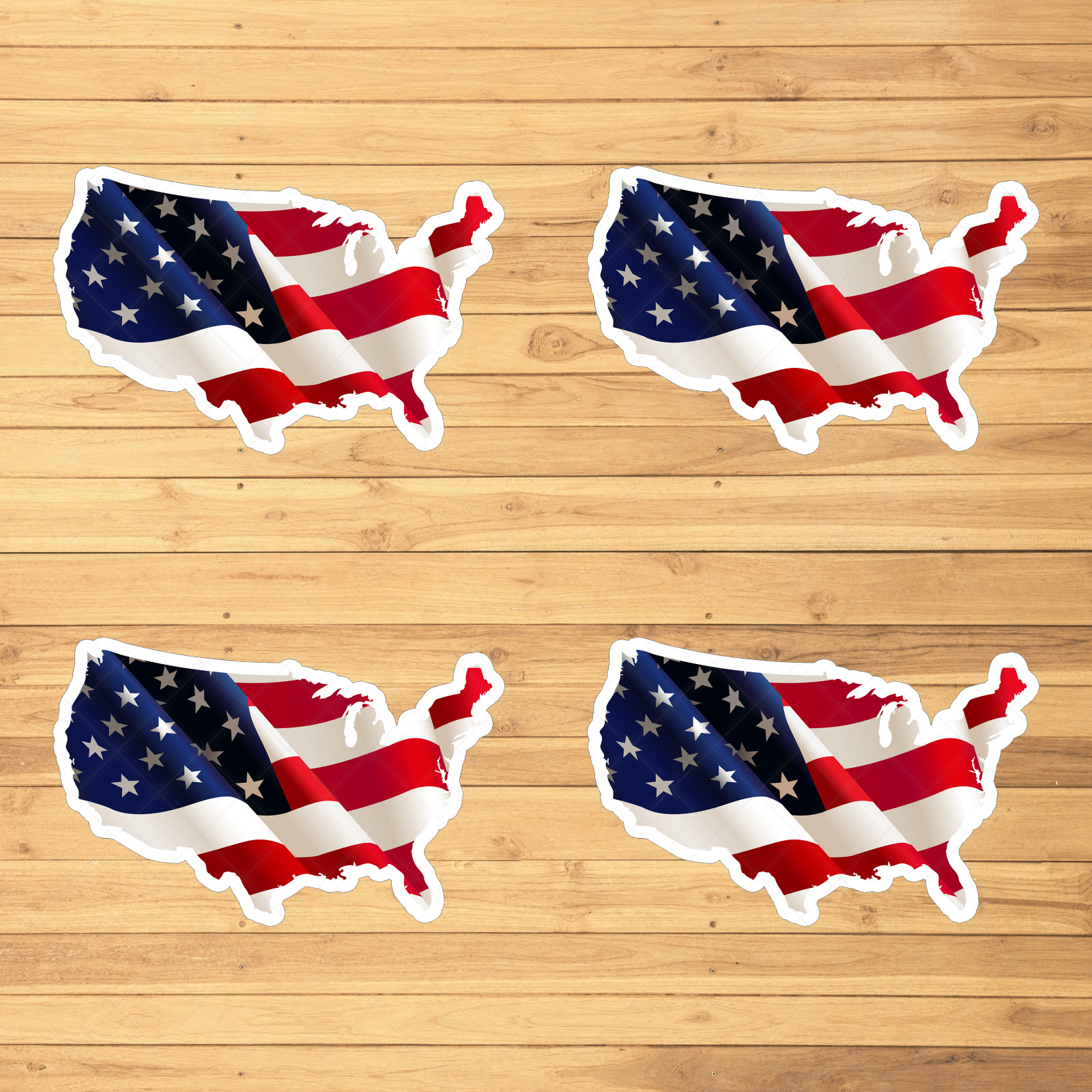 Set of 4 USA Flag Map Stickers | Patriotic American Flag Decals