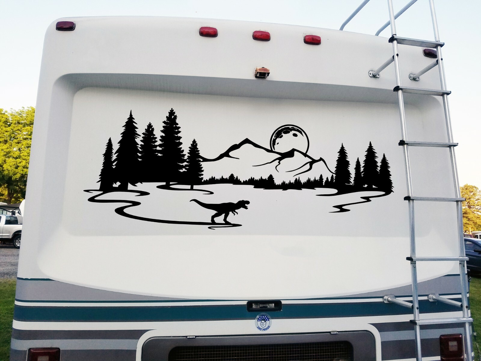 T-Rex Moon Stars Scene Vinyl Decal V2 | Dinosaur Tyrannosaurus Rex RV | Sticker