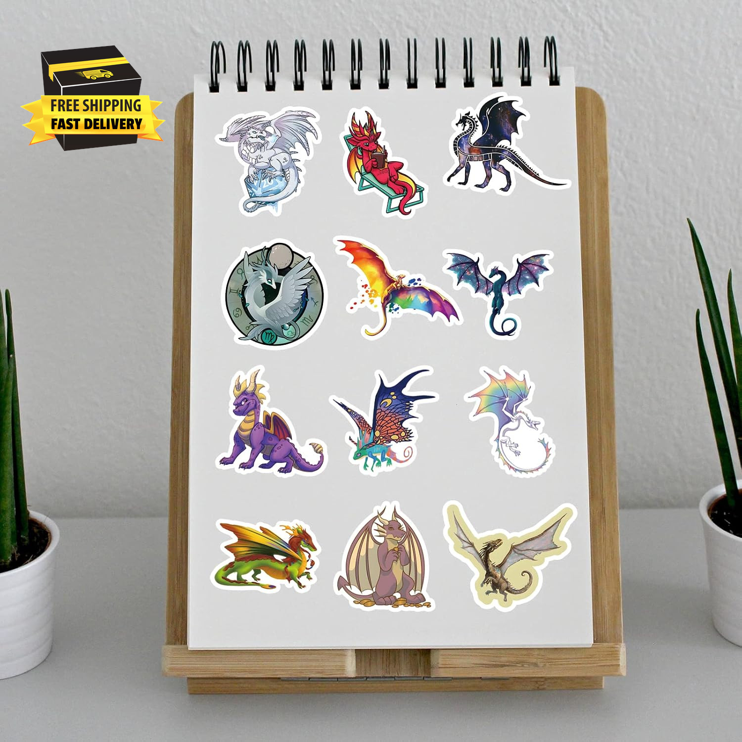 61Pcs Dragon Stickers Pack, Aesthetic Cartoon Cute Vinyl Waterproof Decals for W