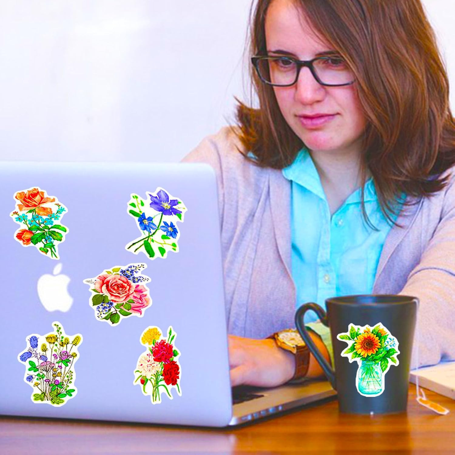 Flower Stickers for Kids Teens Girls, 100Pcs Waterproof Flower Stickers for Wate