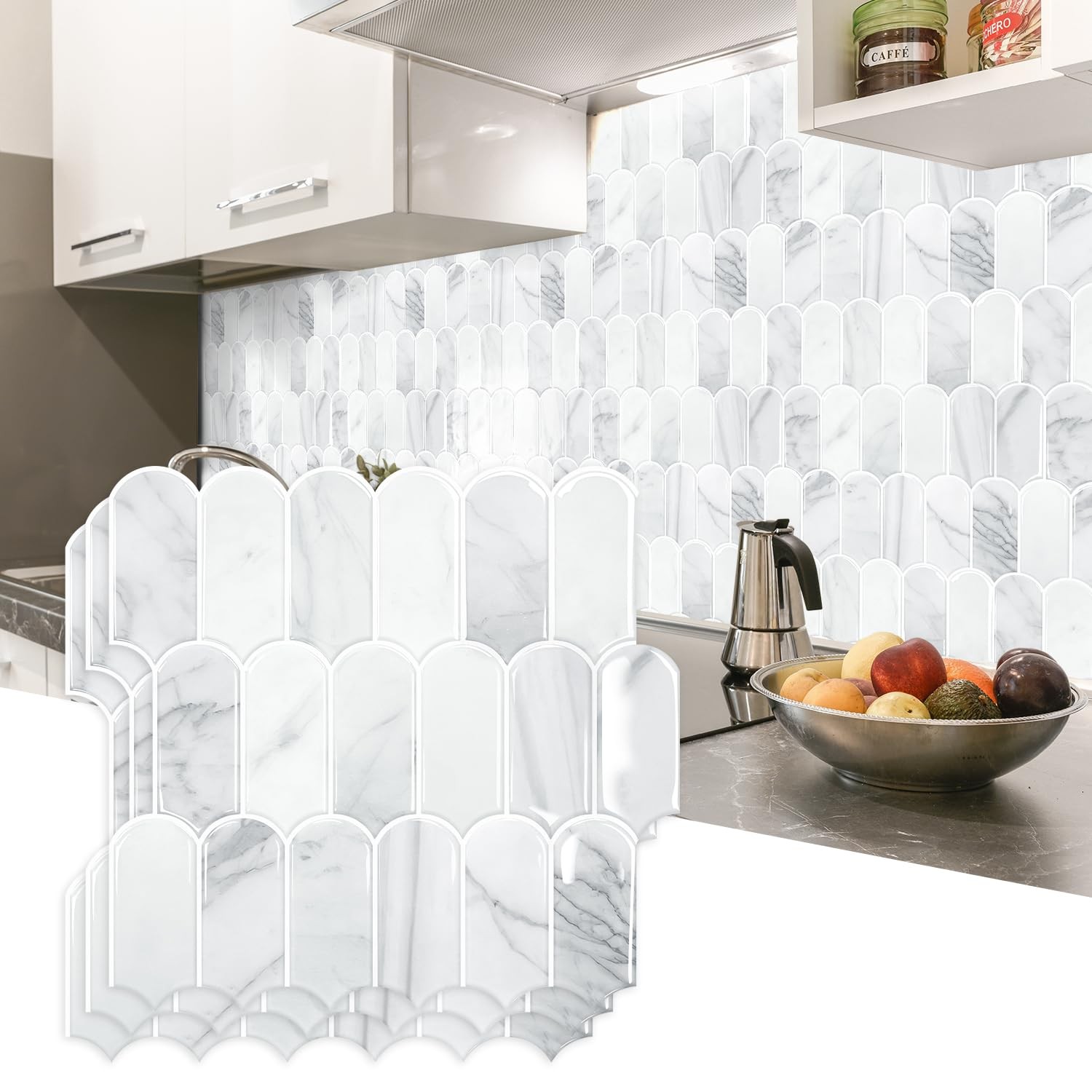 Upgraded Thicker Design Peel and Stick Backsplash Tile, 10-Sheet Statury Whit…