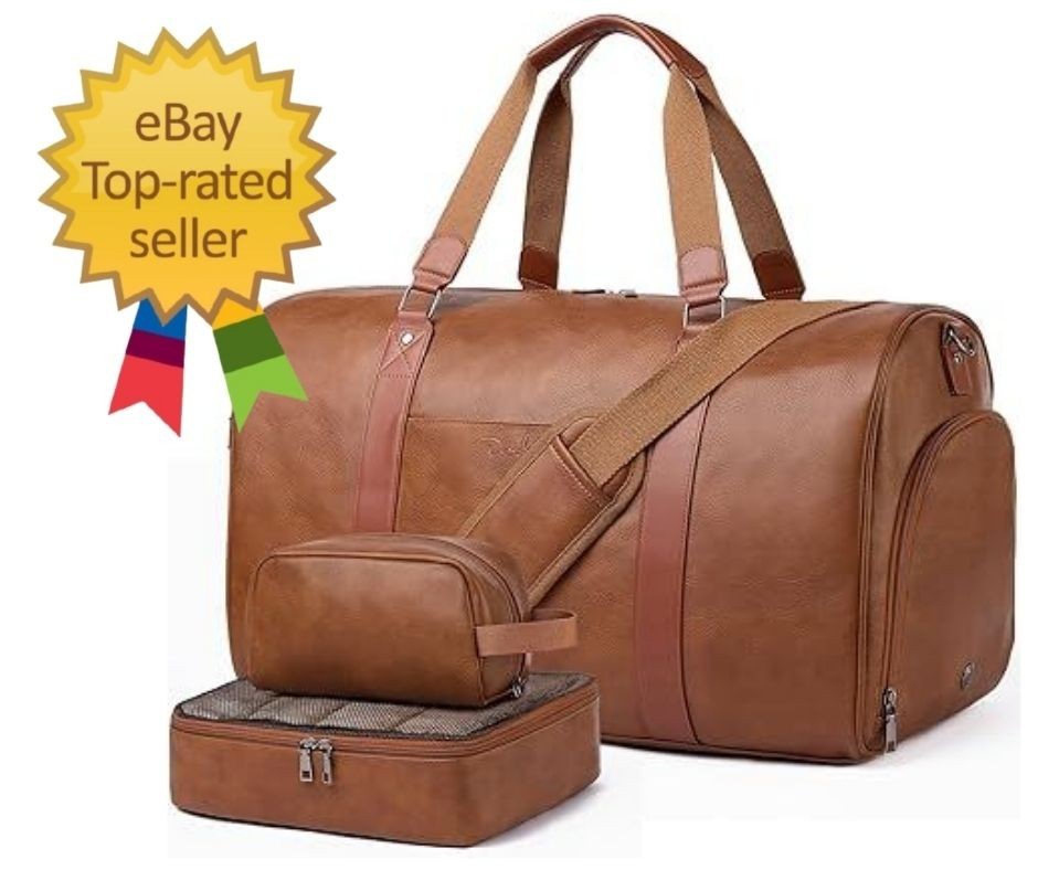3-in-1 Leather Duffle Bag for Travel with Toiletry Bag and Shoe Compartment, …