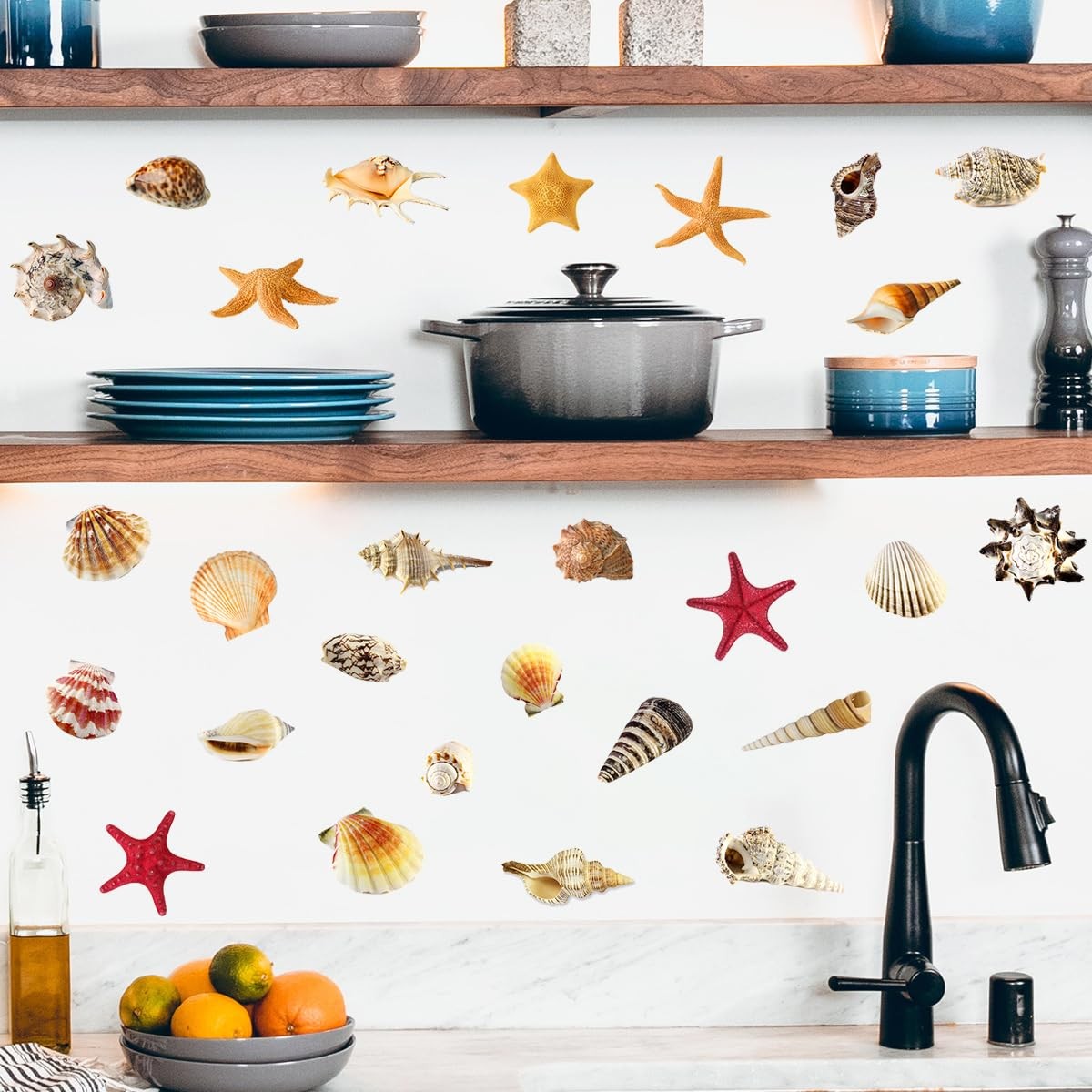 3D Under The Sea Shell Wall Stickers for Bathroom Removable Scallop Starfish …