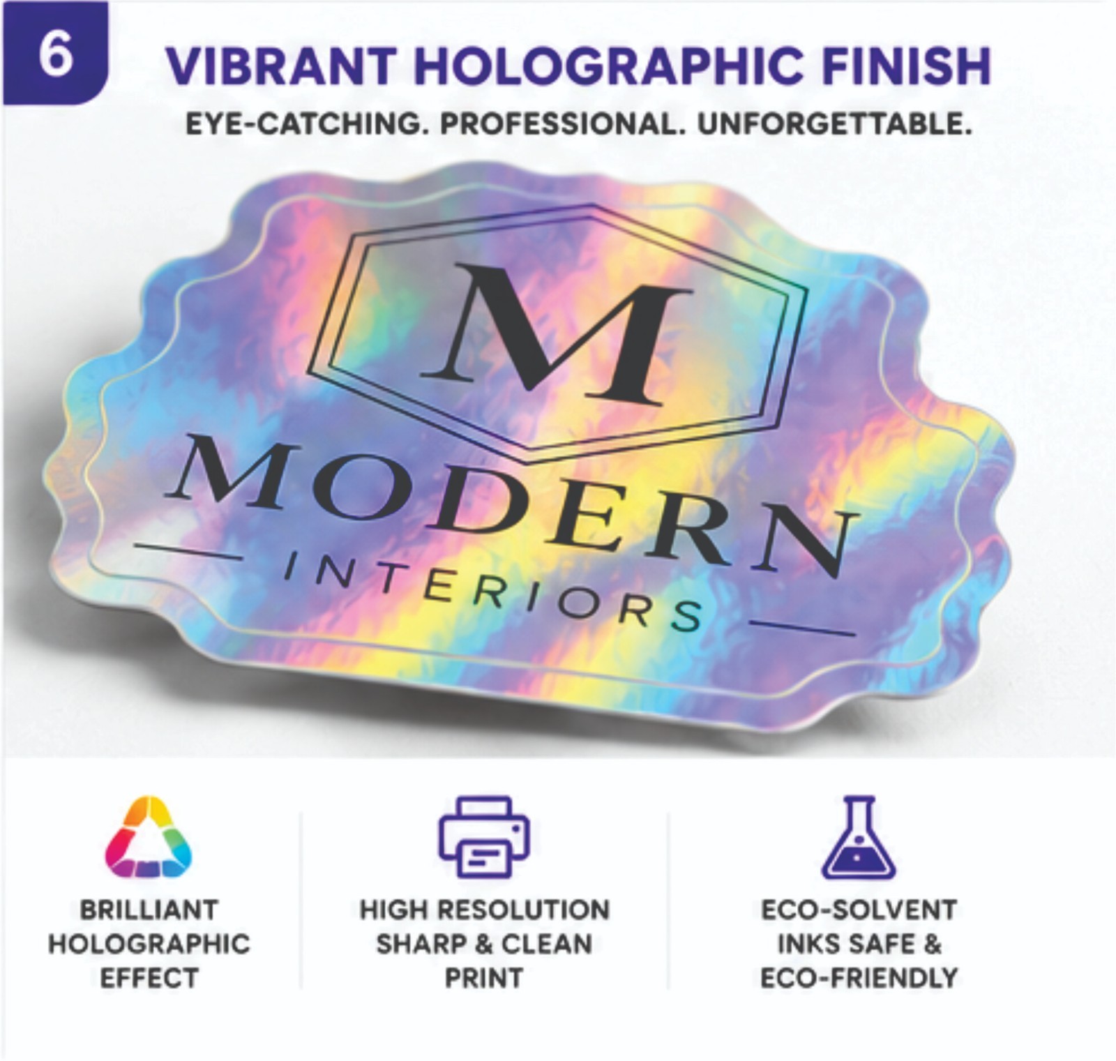 Custom Holographic Logo Stickers Waterproof Vinyl Business Label Packaging