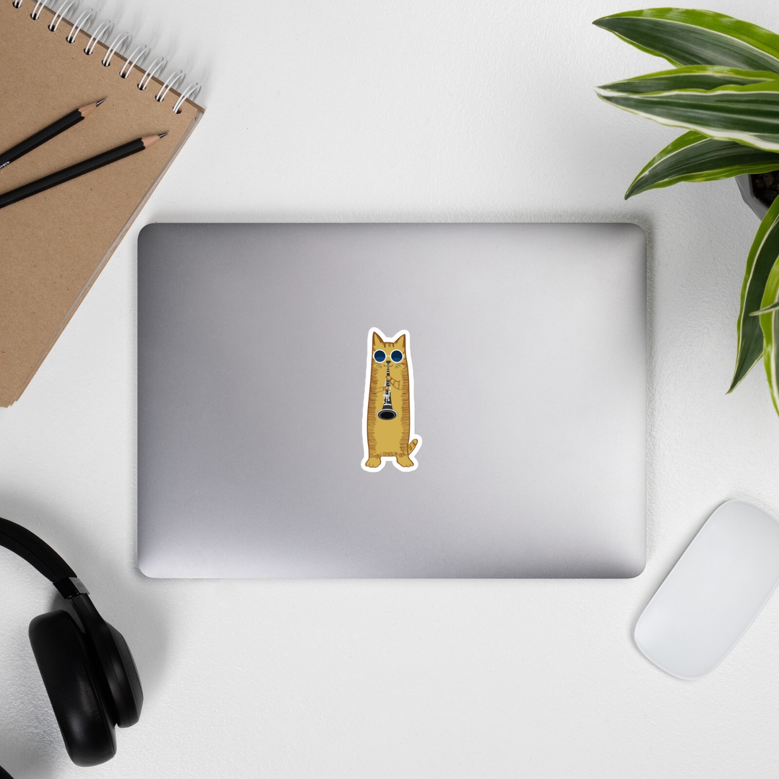 Cool Hippy Cat Playing The Clarinet Sticker Gift For Clarinet Player Kitty Lover
