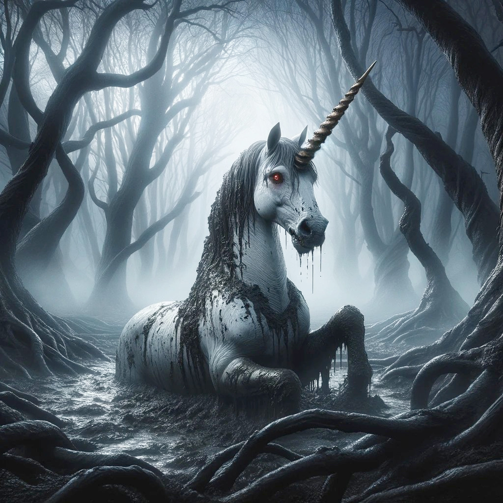 Cursed Swamp Unicorn Horror Vinyl Sticker Dark Fantasy Gothic Unicorn Art Decal