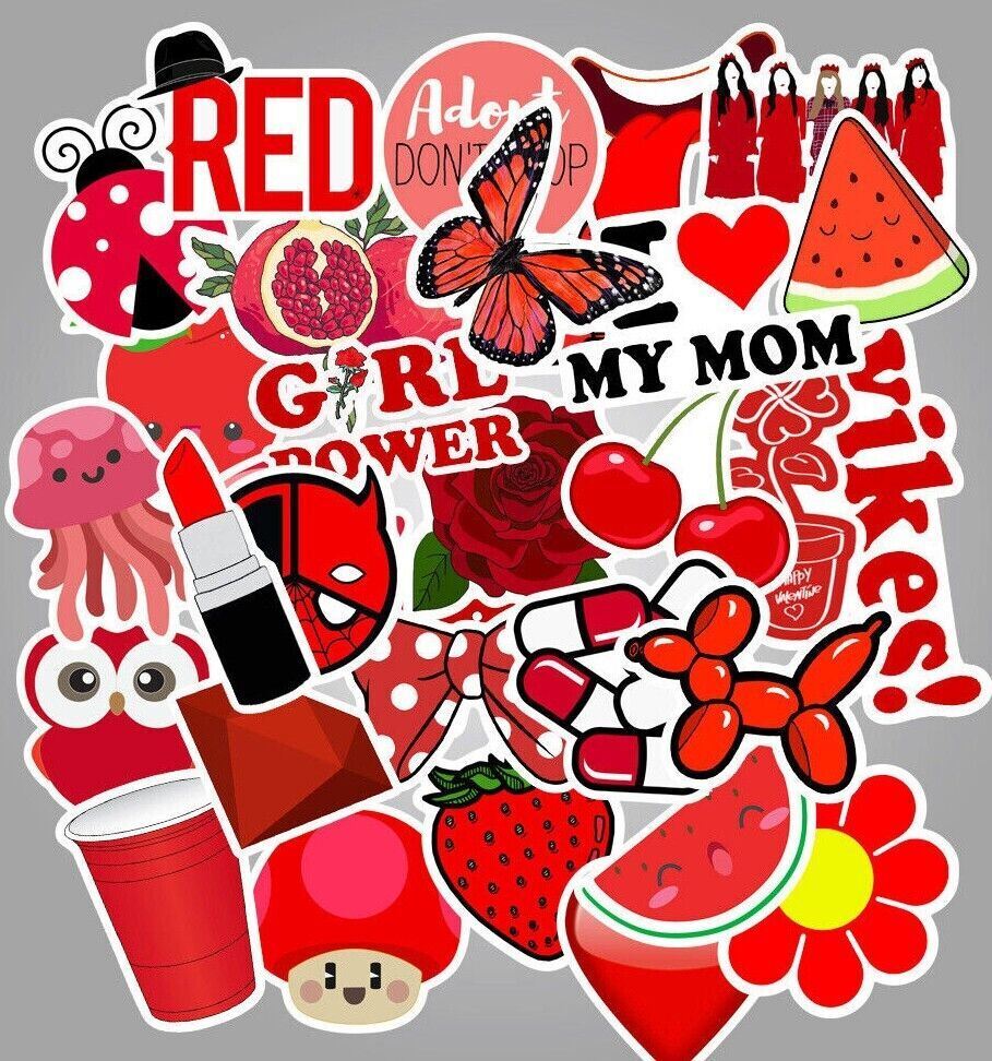 RED Vinyl Stickers~SEA LIFE Fruit FLOWERS Insects ROSE~4 Water Bottle VSCO Girls