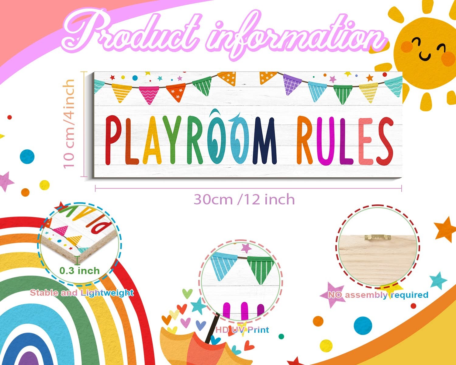 4 Pcs Playroom Sign Kids Playroom Wall Decor Playroom Rules Quotes Sign Be Ni…