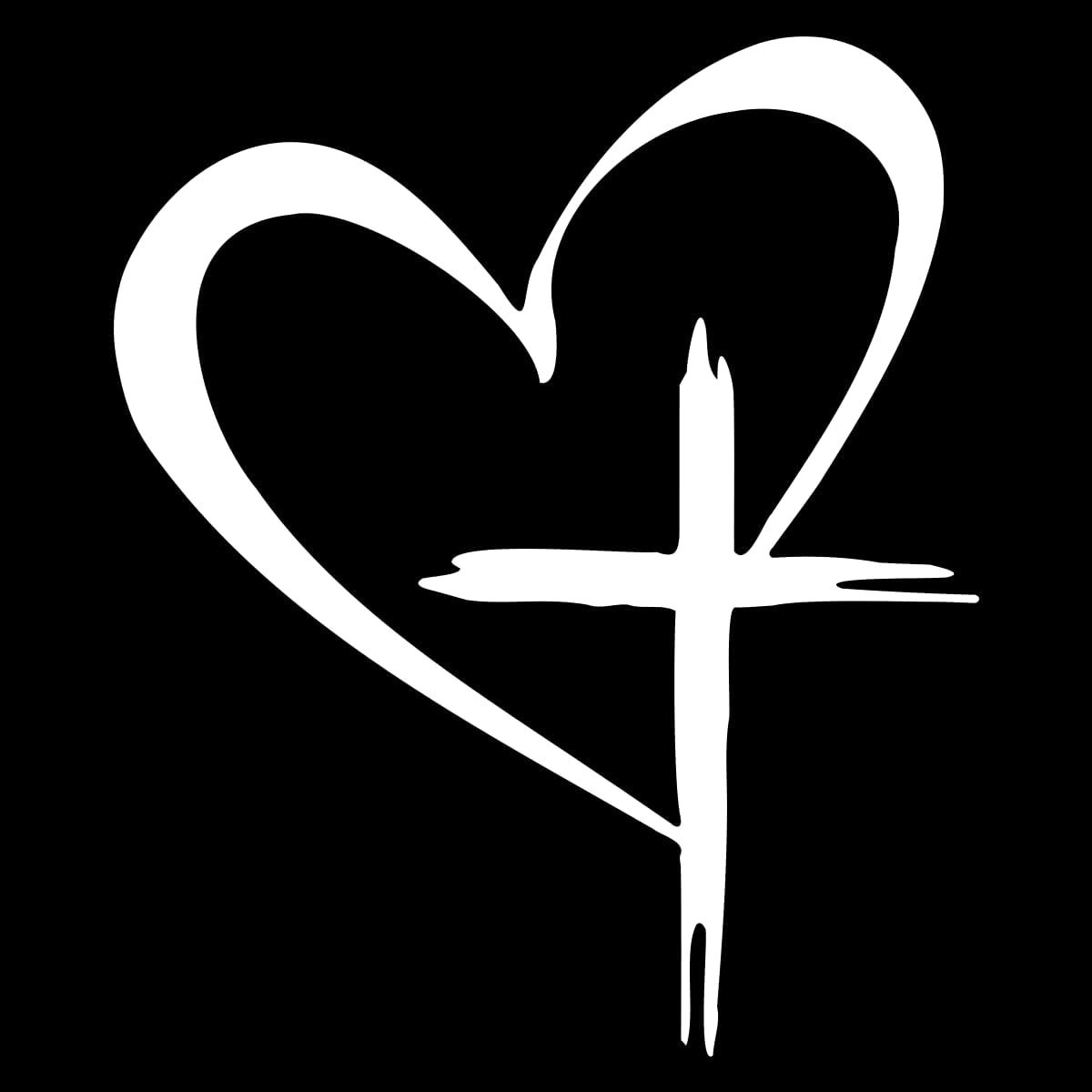 Christian Cross Heart Religious Faith Vinyl Decal Car Window Sticker 6"x8.7"