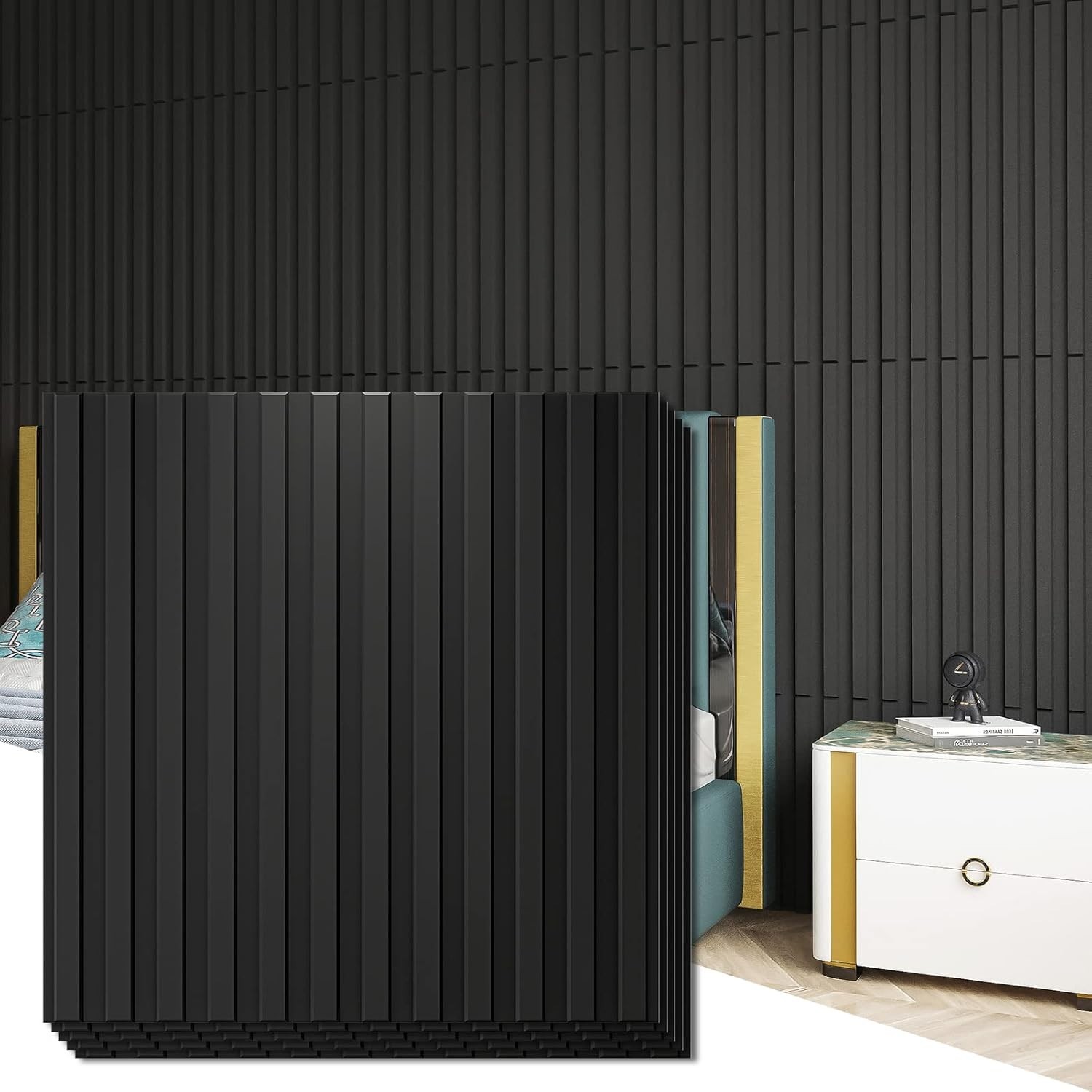 Versatile Black PVC 3D Slat Wall Panel Pack – 12 Tiles, 32 Sq.Ft. Coverage