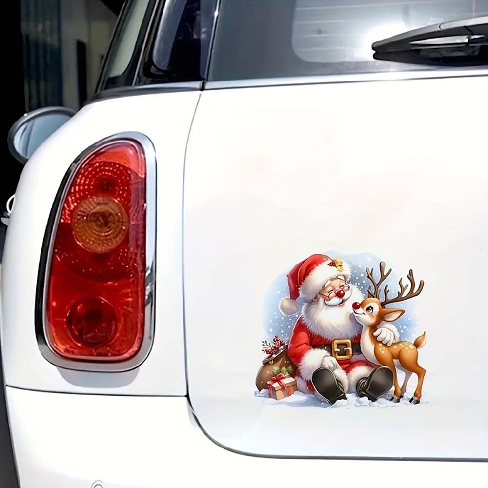 Easy-To-Apply Tool-Free Durable Portable Santa Claus and Reindeer Vinyl Stickers