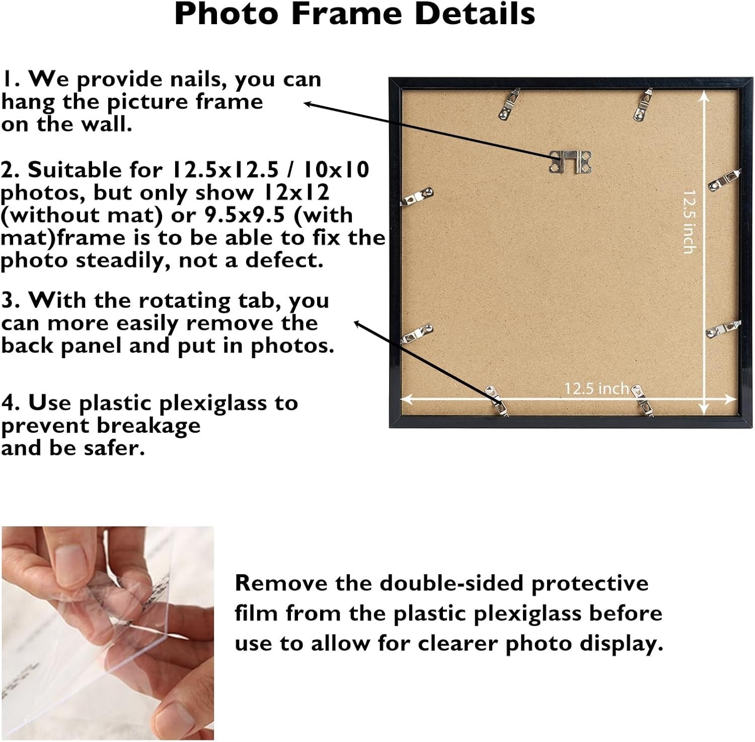 6 Pack 12.5×12.5 Record Frame with 10×10 Mat for Vinyl Record Album Cover Poster
