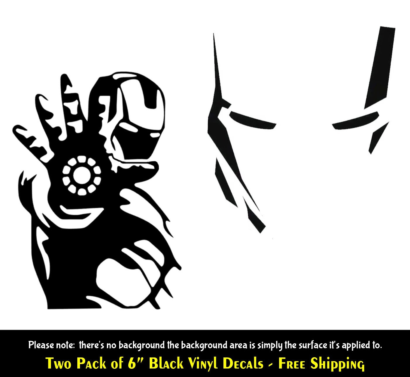 Iron Man Helmet & Iron Man Two 6" Black Vinyl Decals Car Truck Windows Mirror