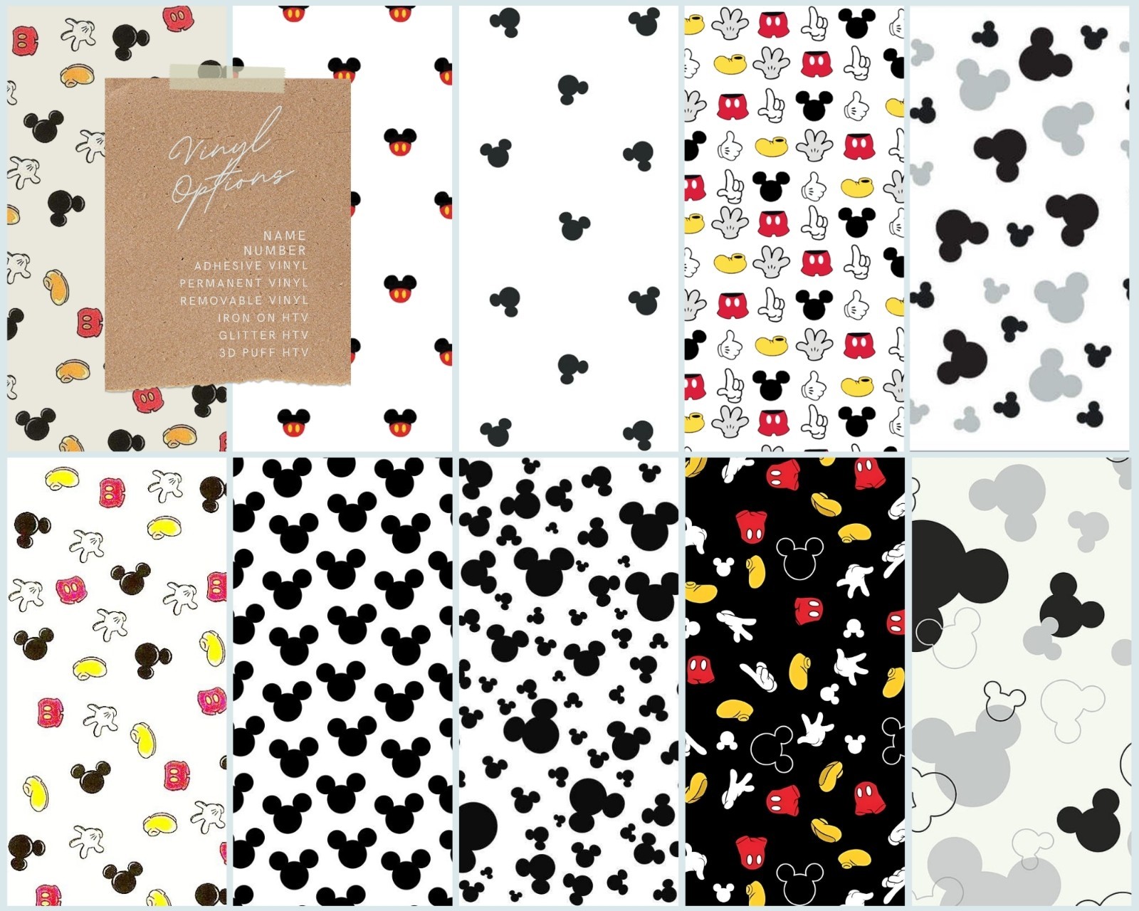 Mickey Ears Pattern Adhesive Vinyl & Iron-on HTV Heat Tape Provided