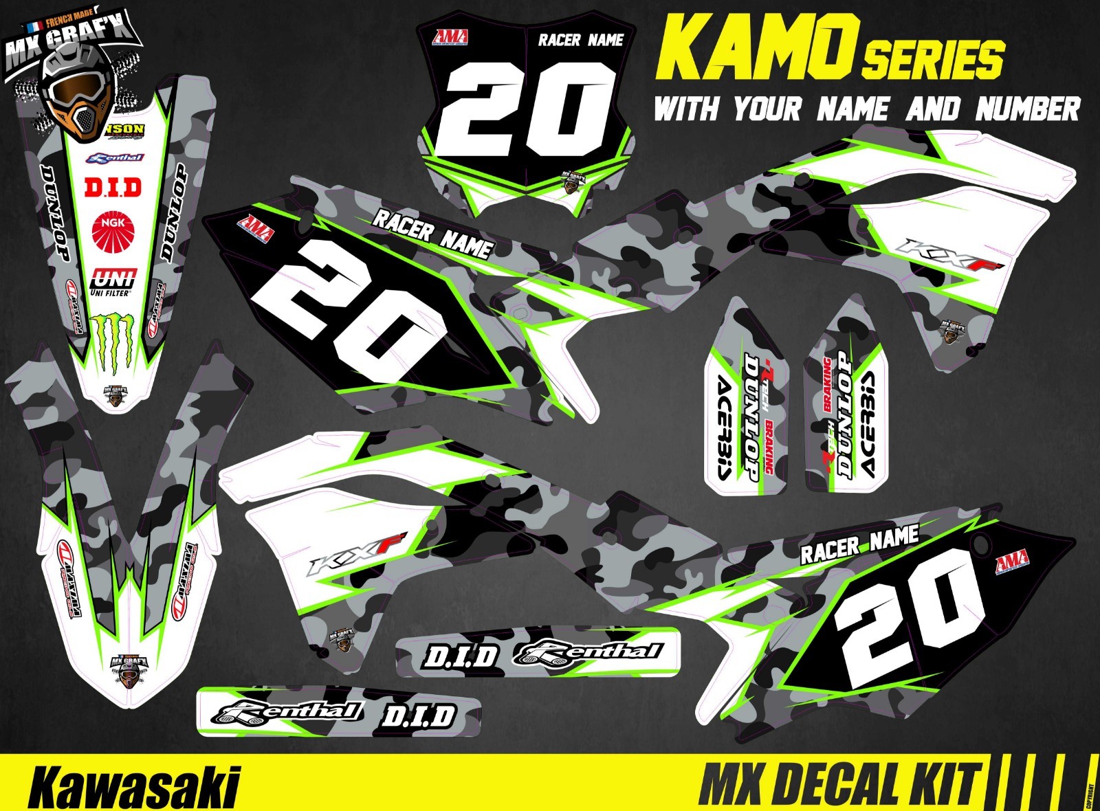 Motorcycle Decal Kit for Kawasaki KXF – Kamo